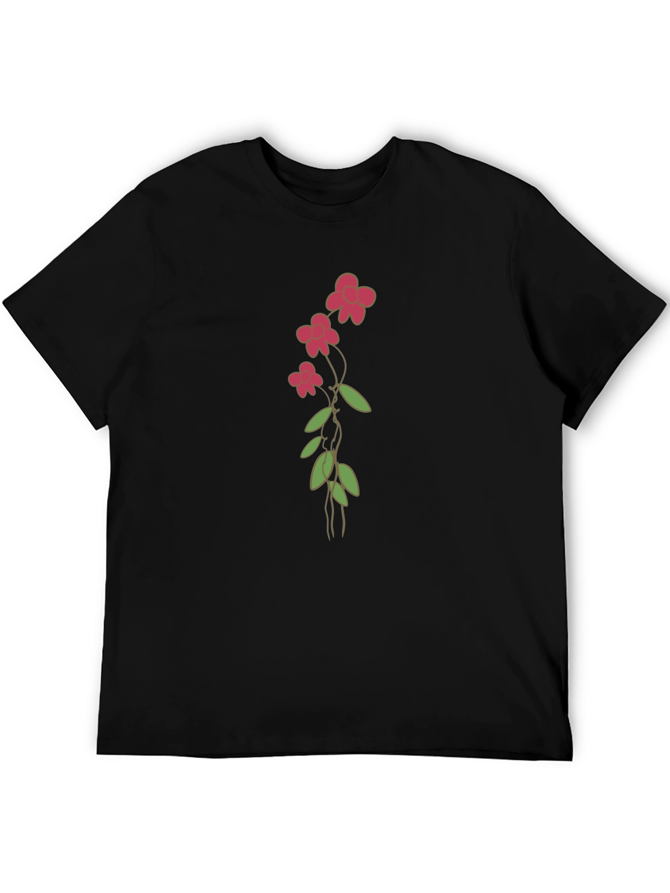 Floral Print Black Casual T-Shirt