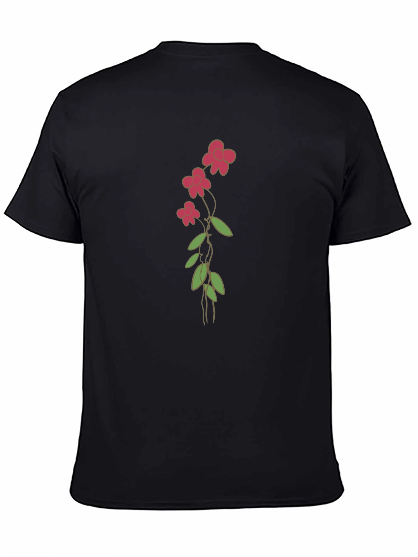 Floral Print Black Casual T-Shirt
