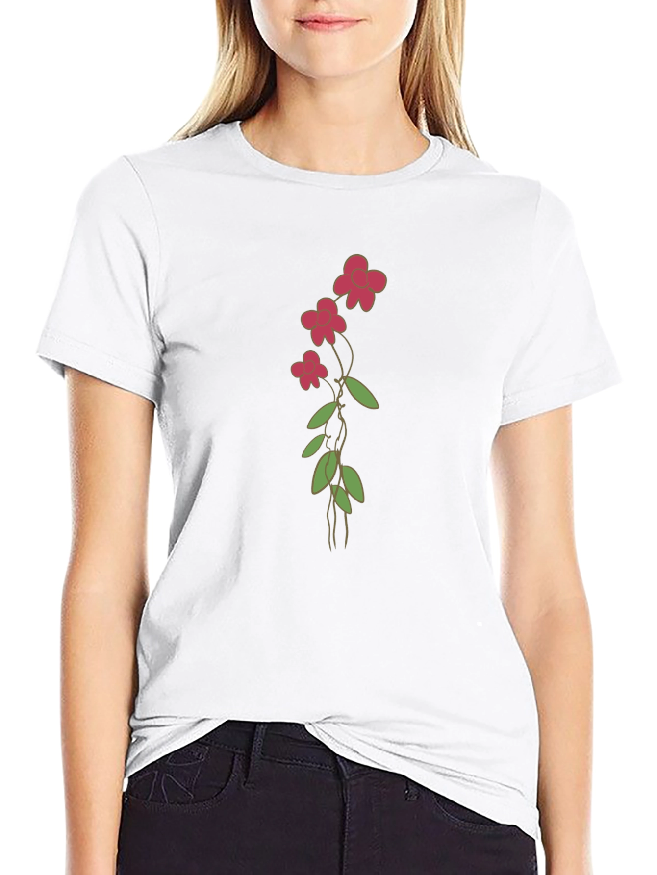 Floral Print Black Casual T-Shirt