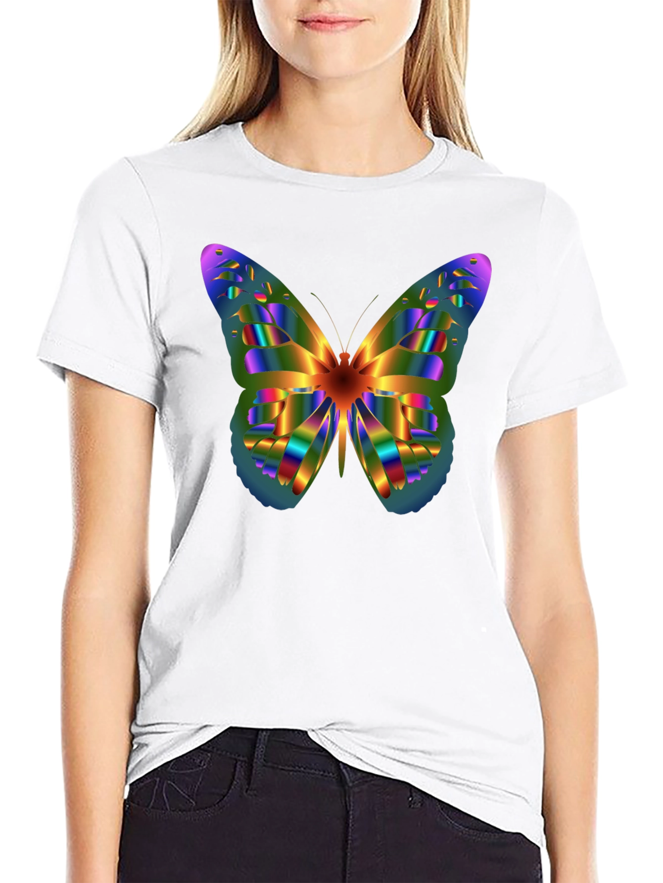 Rainbow Butterfly Graphic Tee - Mens Black T-Shirt