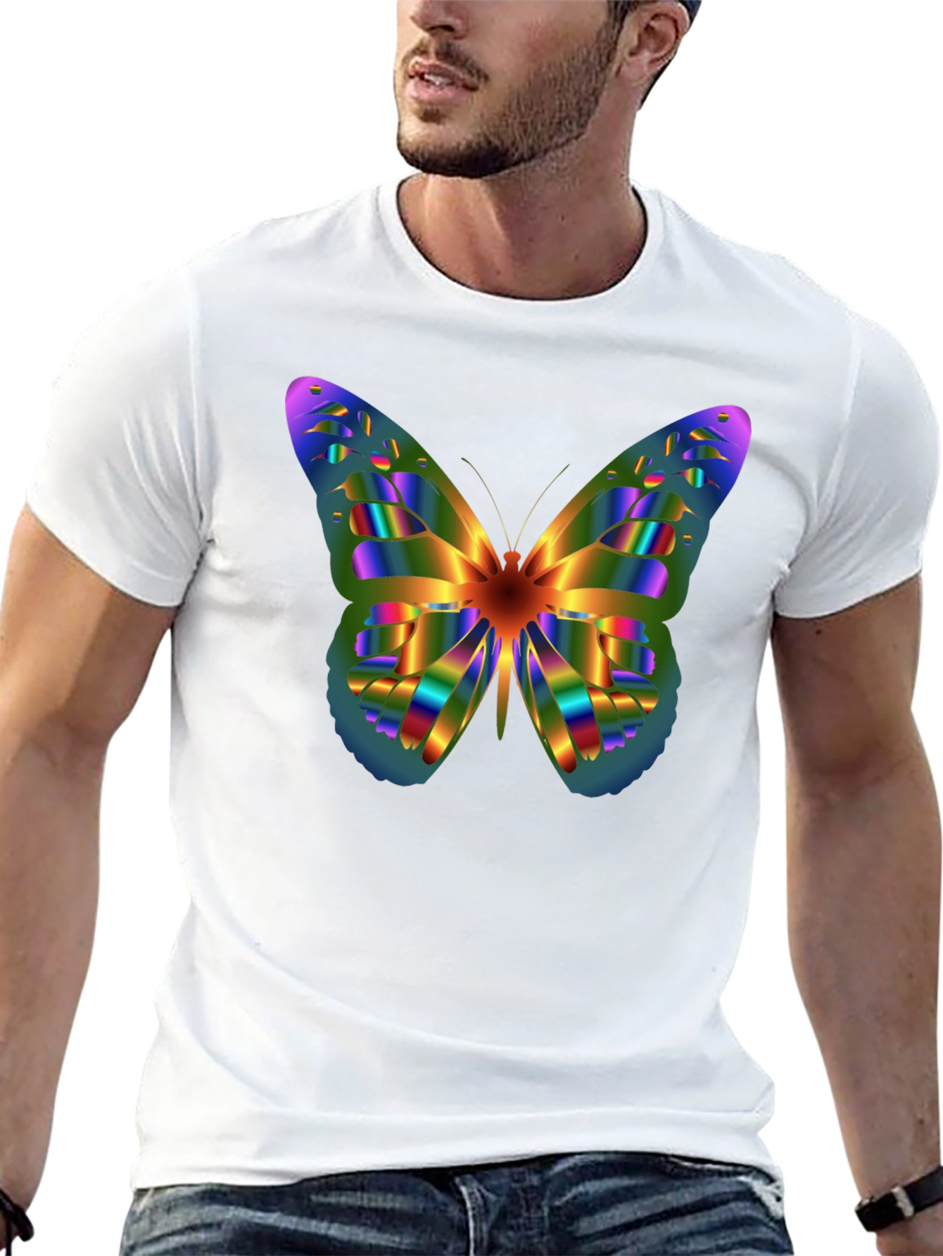 Rainbow Butterfly Graphic Tee - Mens Black T-Shirt