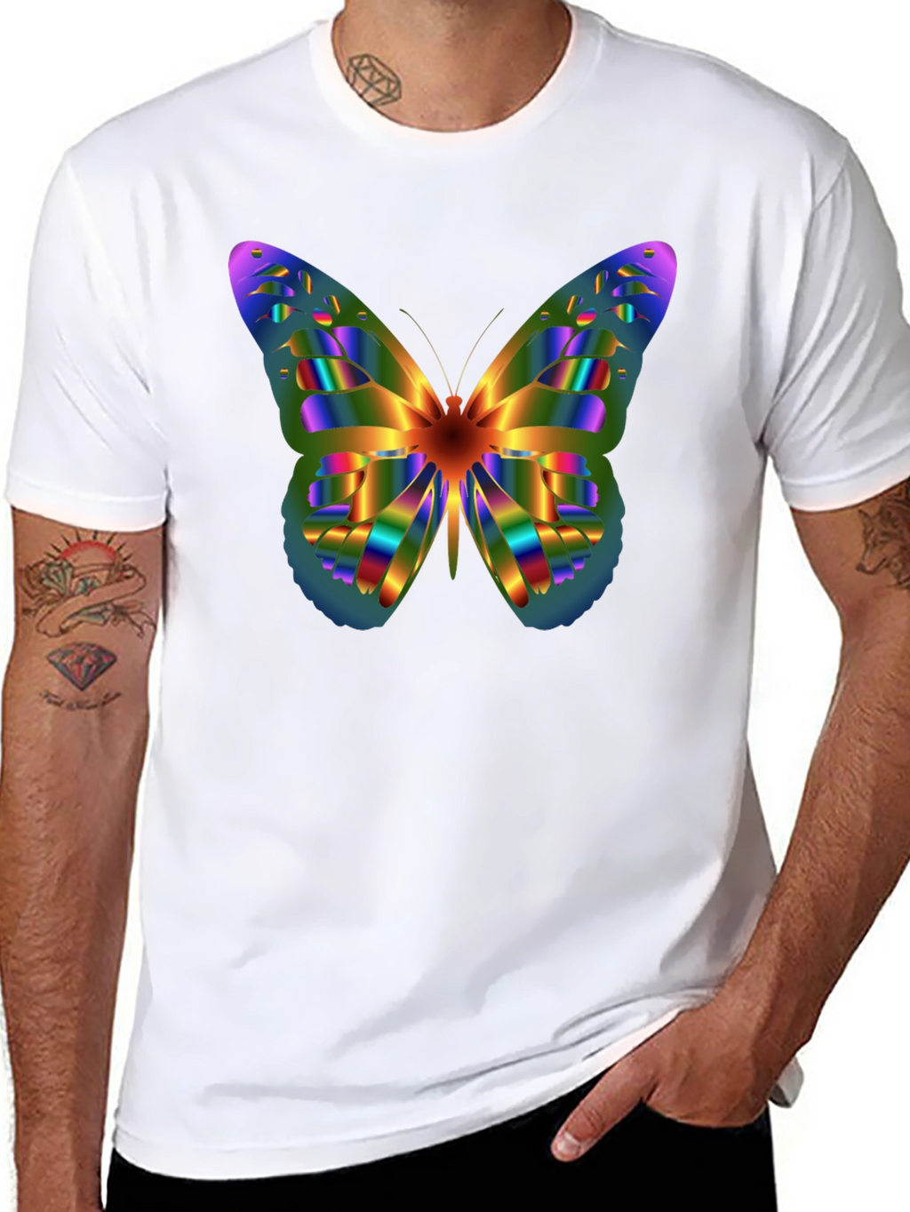 Rainbow Butterfly Graphic Tee - Mens Black T-Shirt