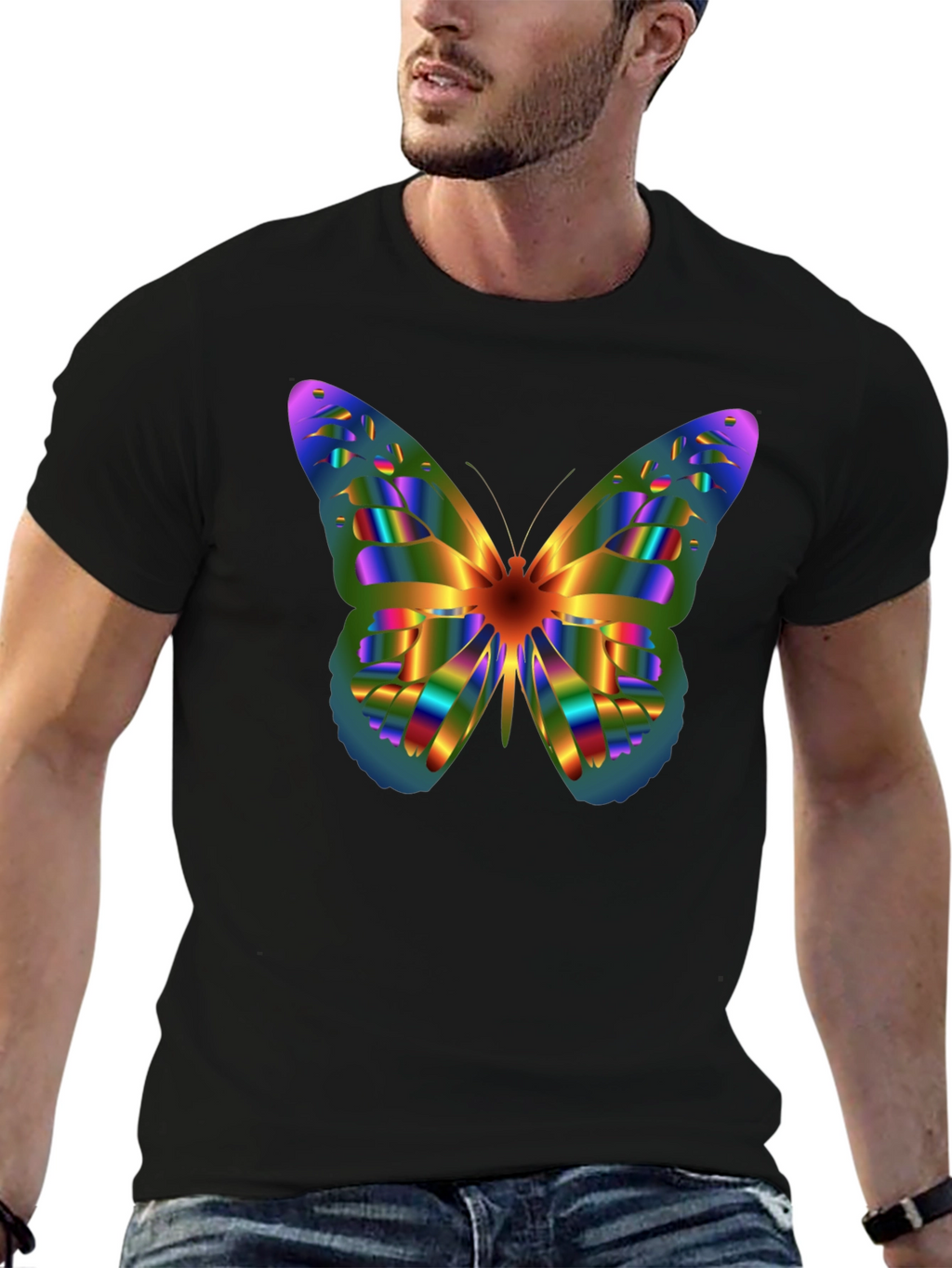 Rainbow Butterfly Graphic Tee - Mens Black T-Shirt
