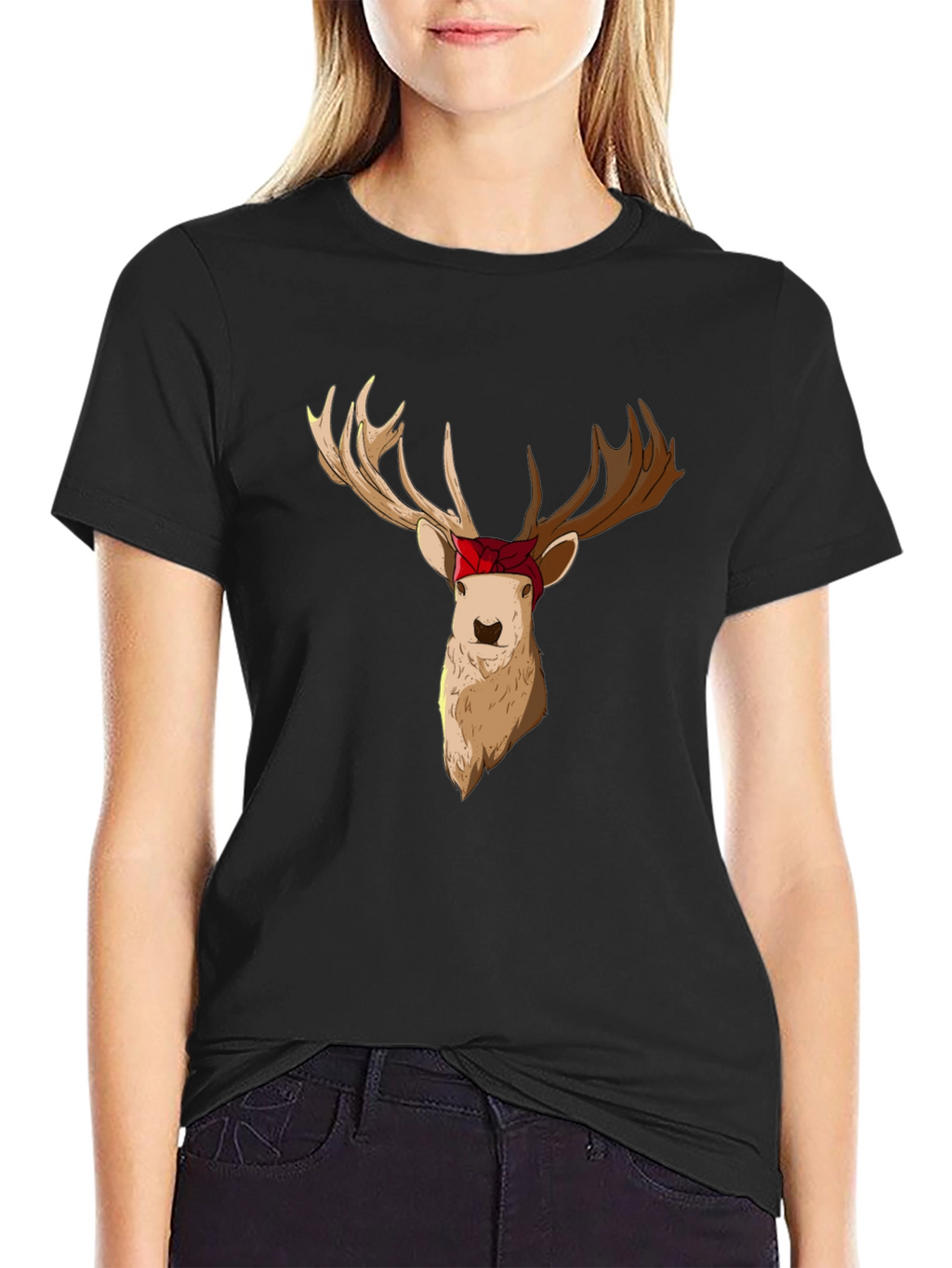 Deer with Bandana Graphic Tee - Black T-Shirt