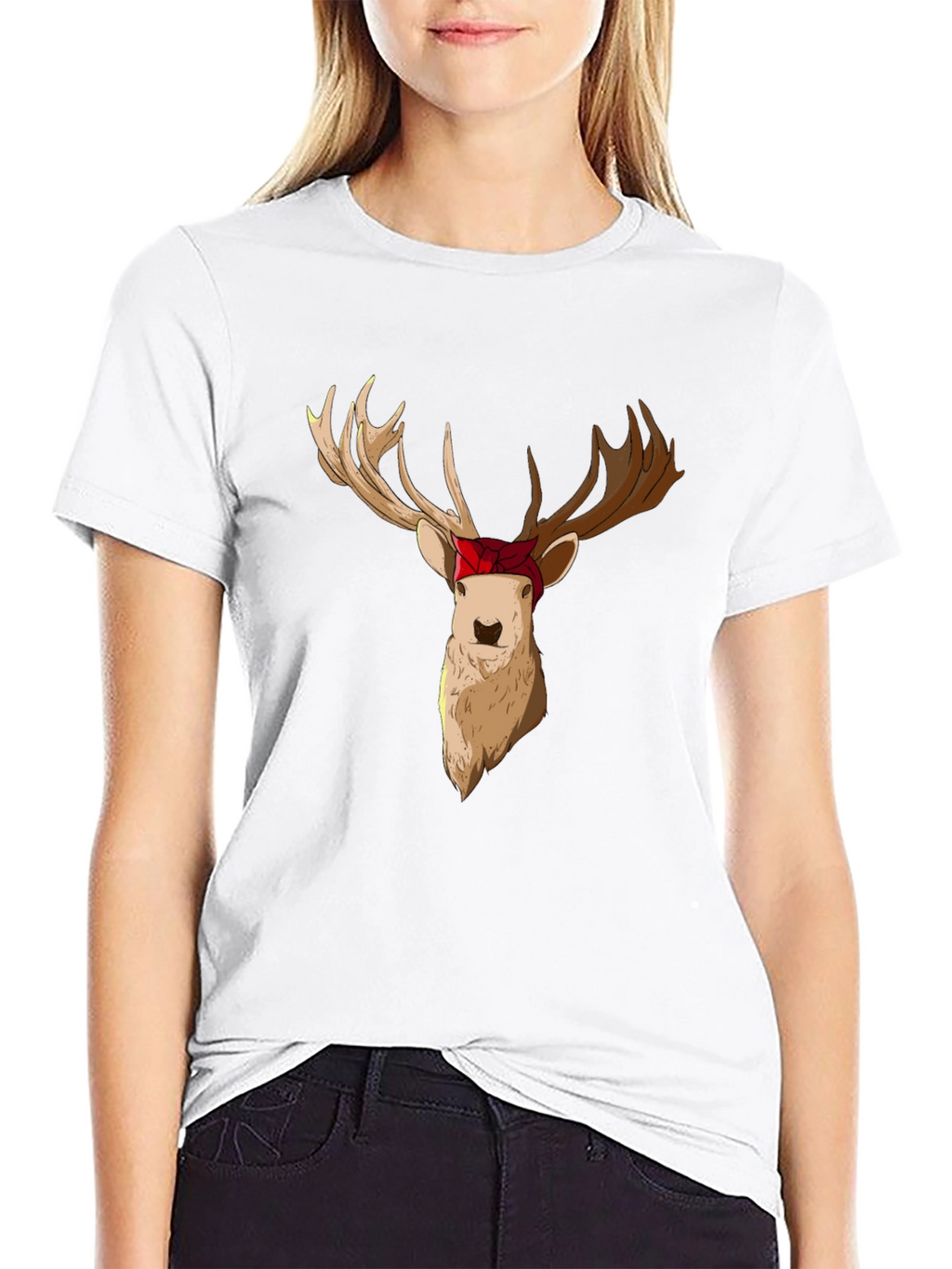 Deer with Bandana Graphic Tee - Black T-Shirt