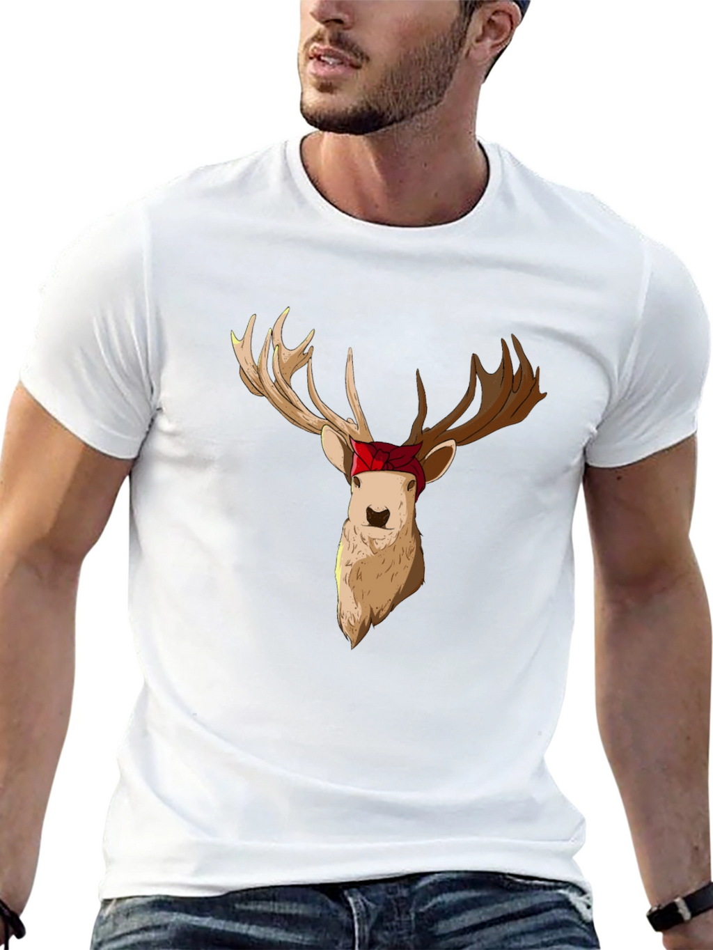 Deer with Bandana Graphic Tee - Black T-Shirt