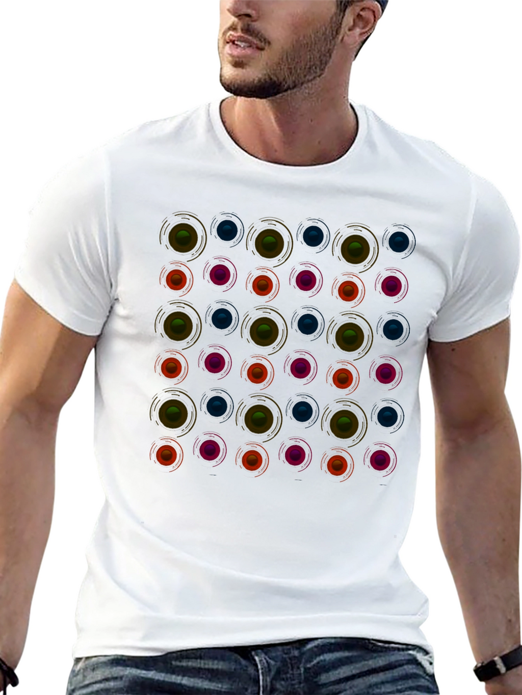 Retro Circle Pattern Black T-Shirt - Modern Graphic Tee