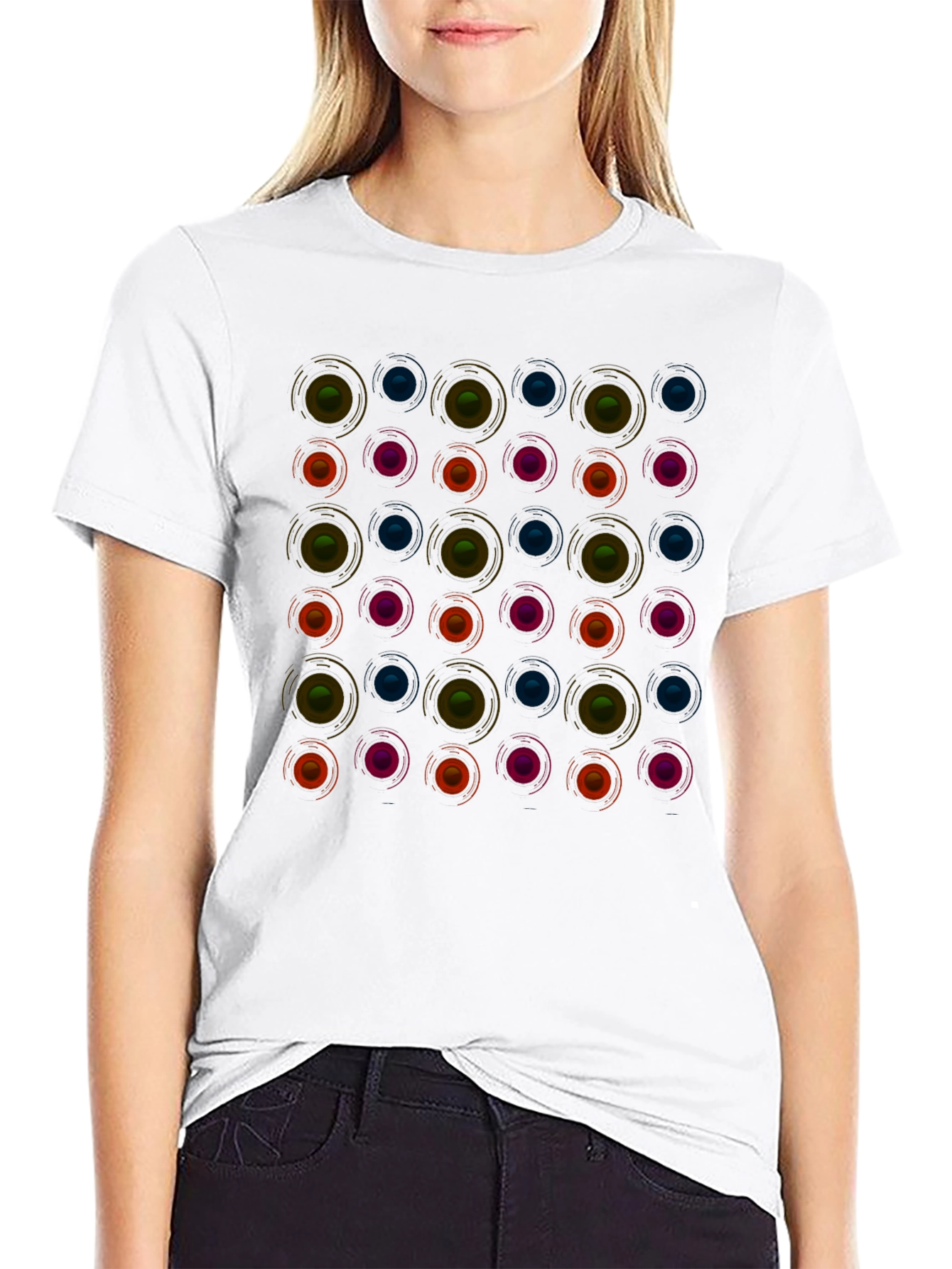 Retro Circle Pattern Black T-Shirt - Modern Graphic Tee