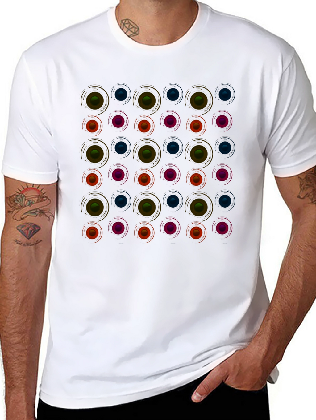Retro Circle Pattern Black T-Shirt - Modern Graphic Tee