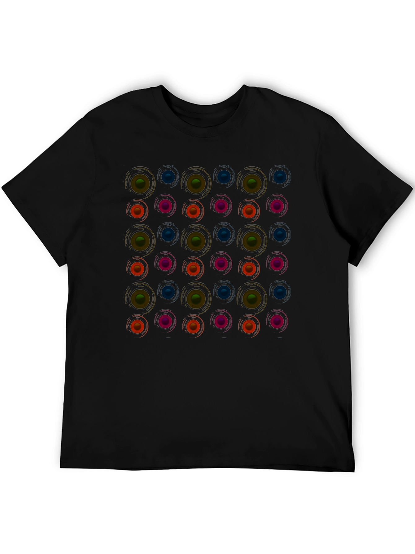 Retro Circle Pattern Black T-Shirt - Modern Graphic Tee