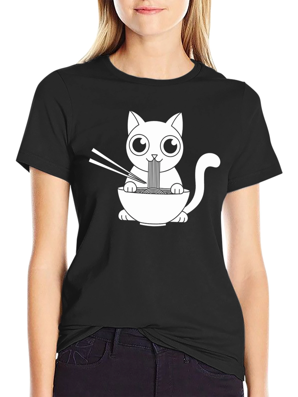 Ramen Cat Graphic Tee - Black Unisex T-Shirt