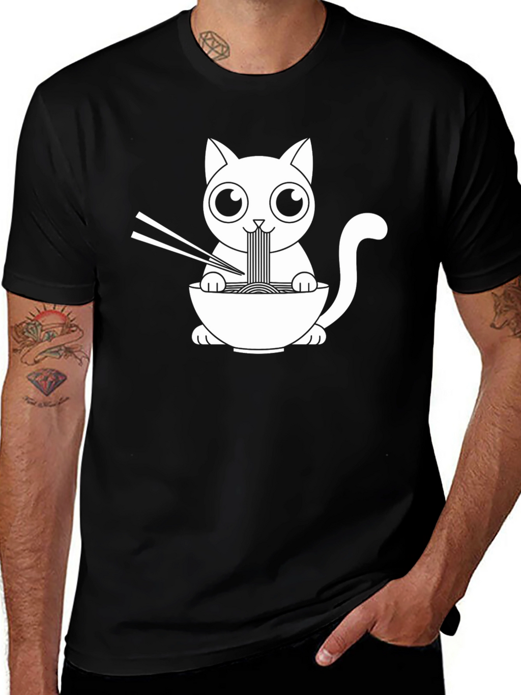 Ramen Cat Graphic Tee - Black Unisex T-Shirt