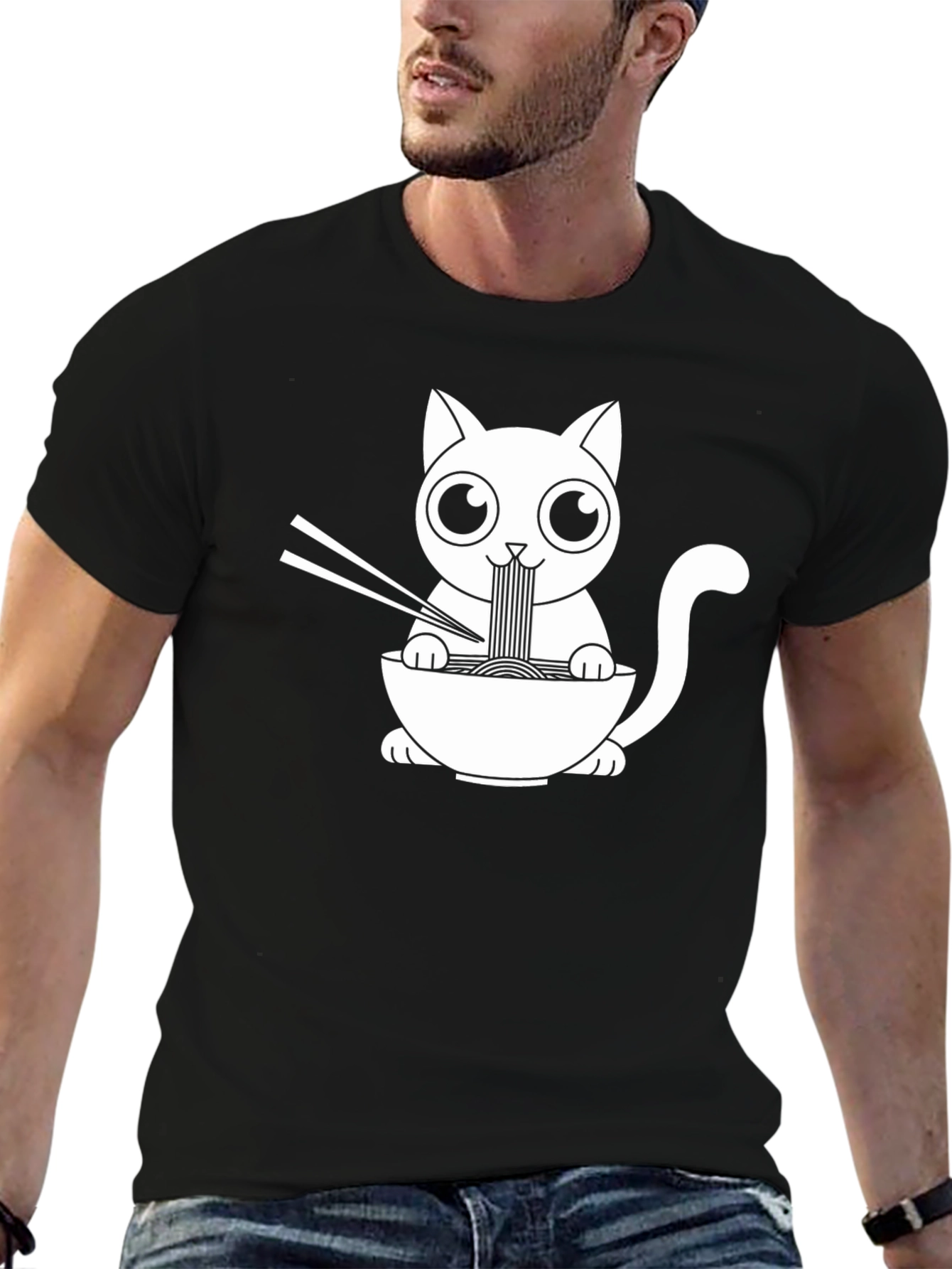 Ramen Cat Graphic Tee - Black Unisex T-Shirt