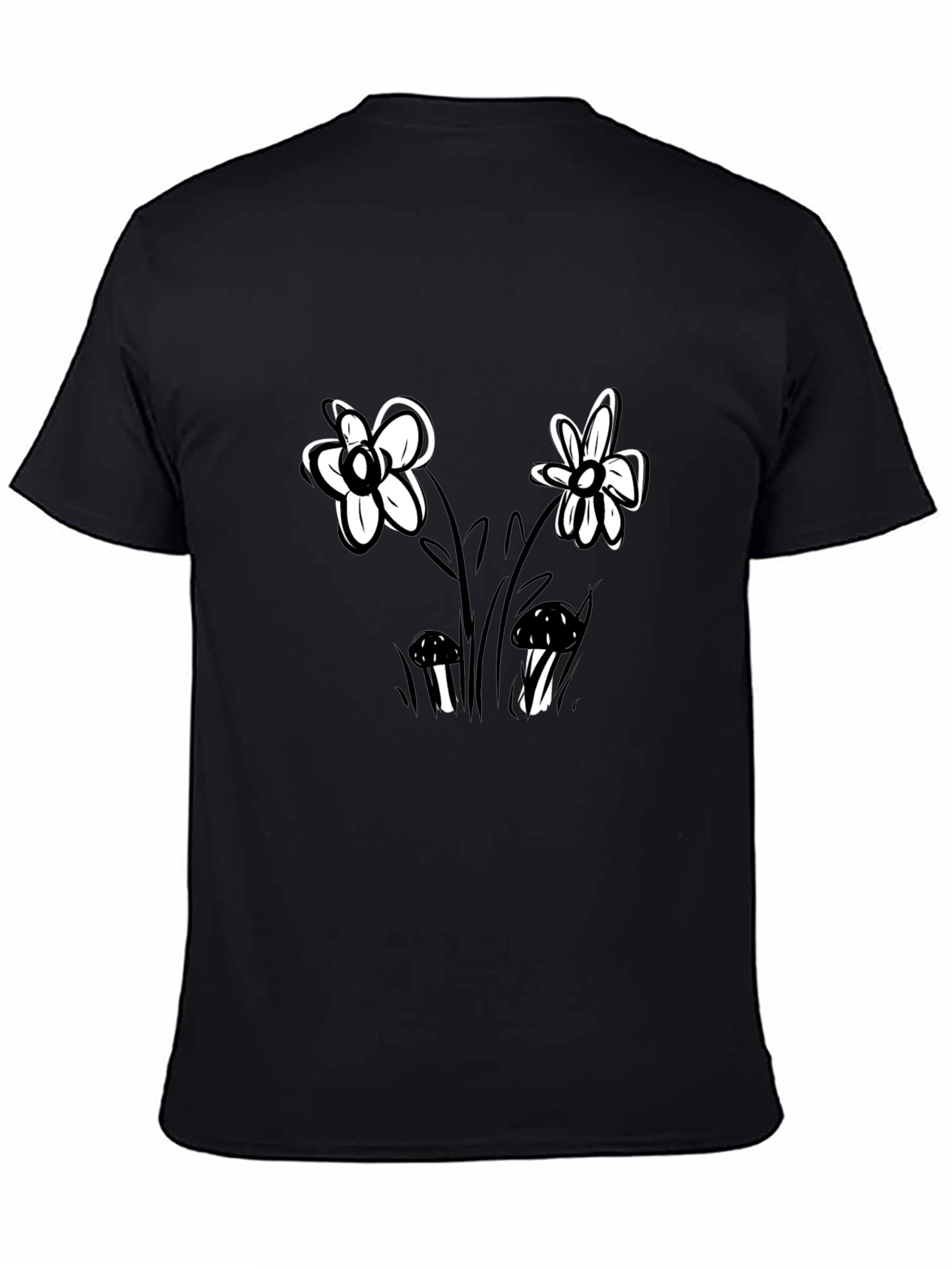Floral Mushroom Graphic Black T-Shirt