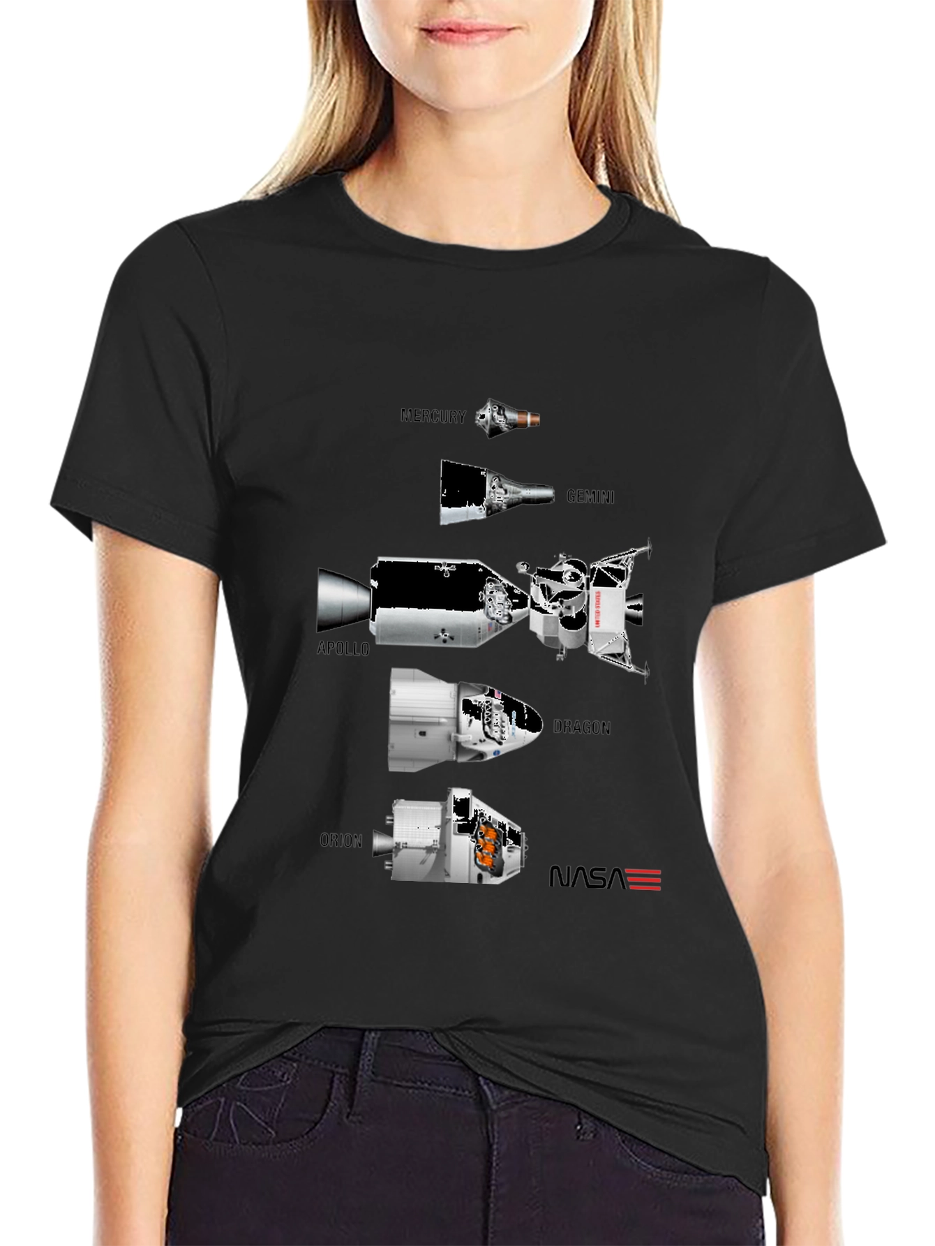 NASA Spacecraft Evolution Black T-Shirt