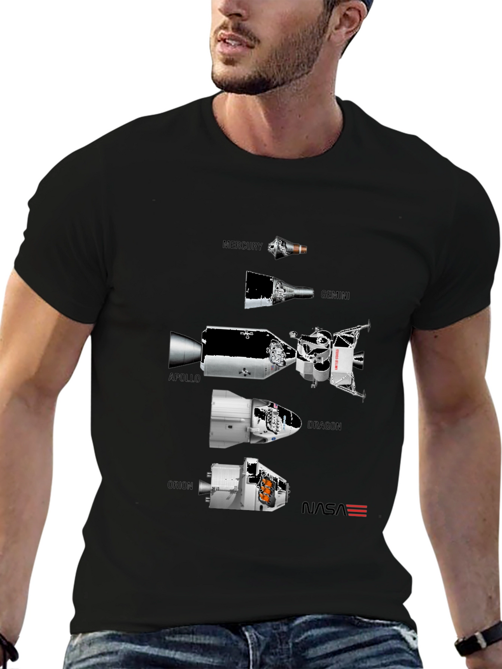 NASA Spacecraft Evolution Black T-Shirt