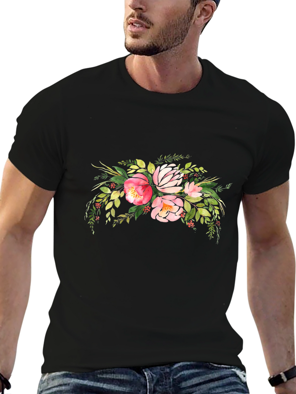 Floral Bouquet Graphic Black T-Shirt