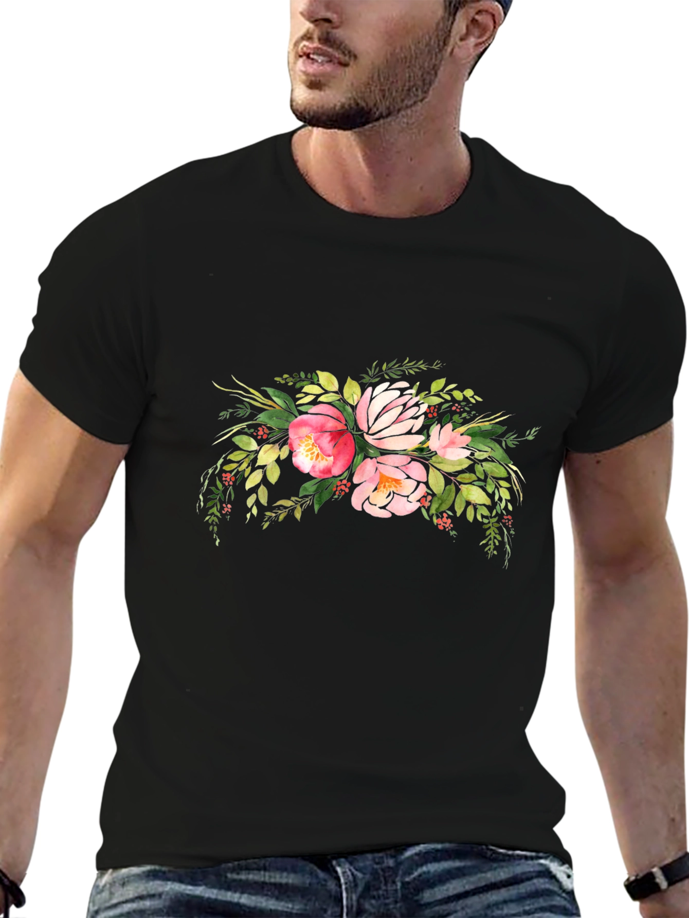 Floral Bouquet Graphic Black T-Shirt