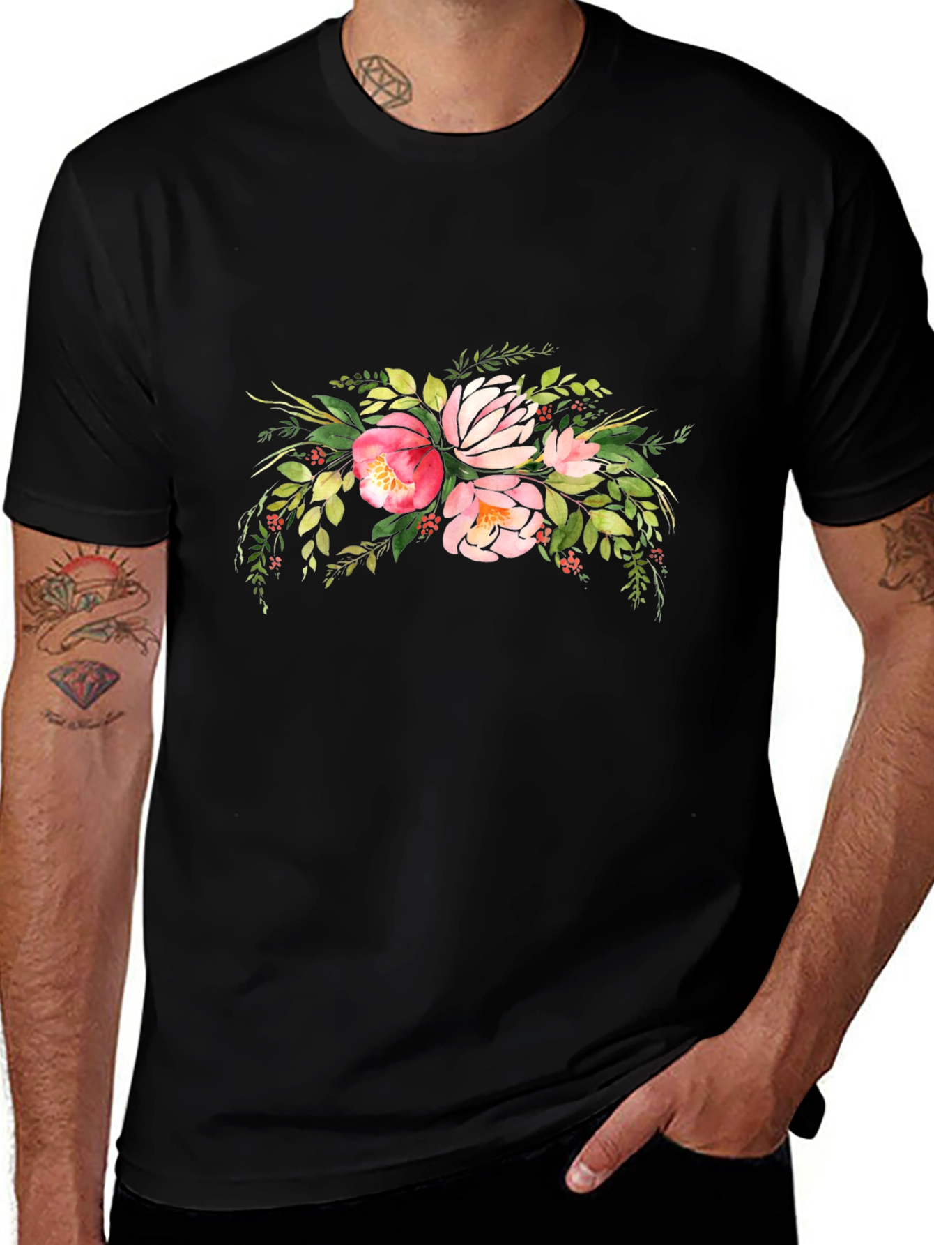 Floral Bouquet Graphic Black T-Shirt