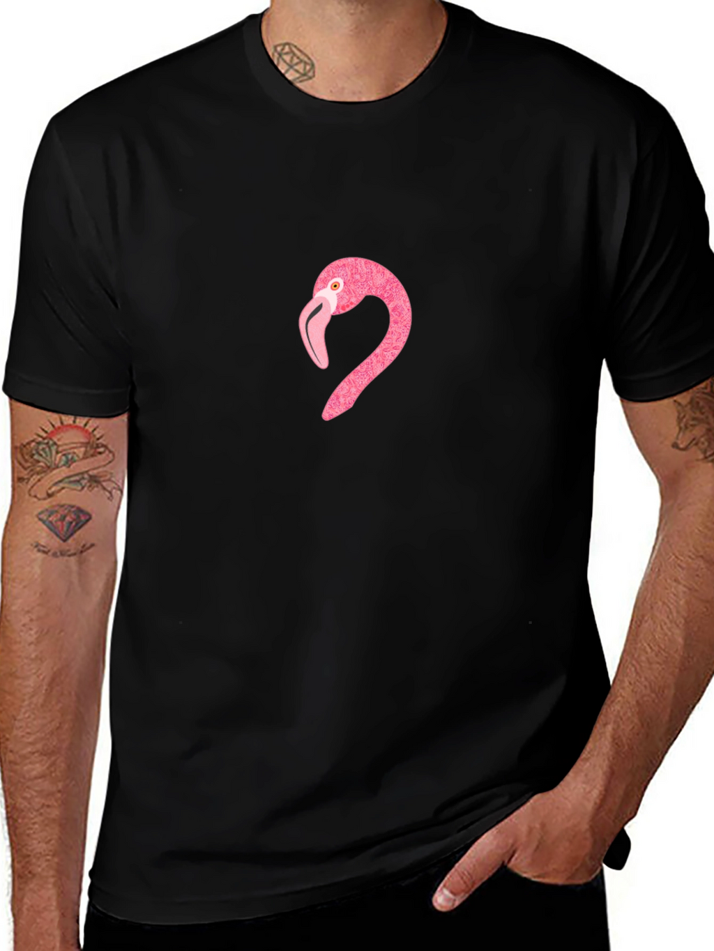 Pink Flamingo Graphic T-Shirt - Casual Black Tee
