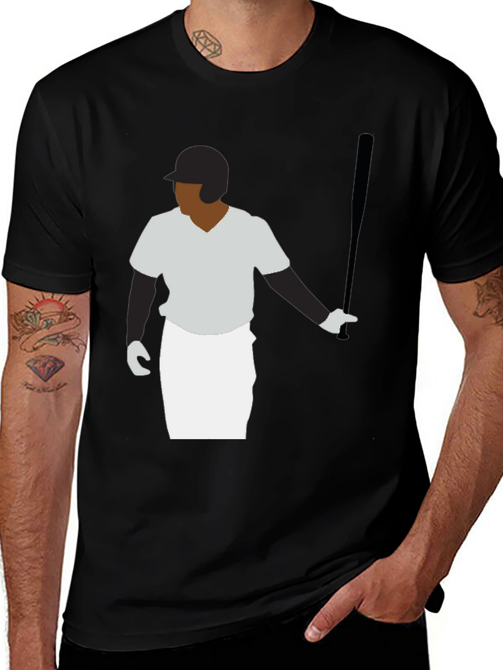 Baseball Player Graphic Tee - Black T-Shirt