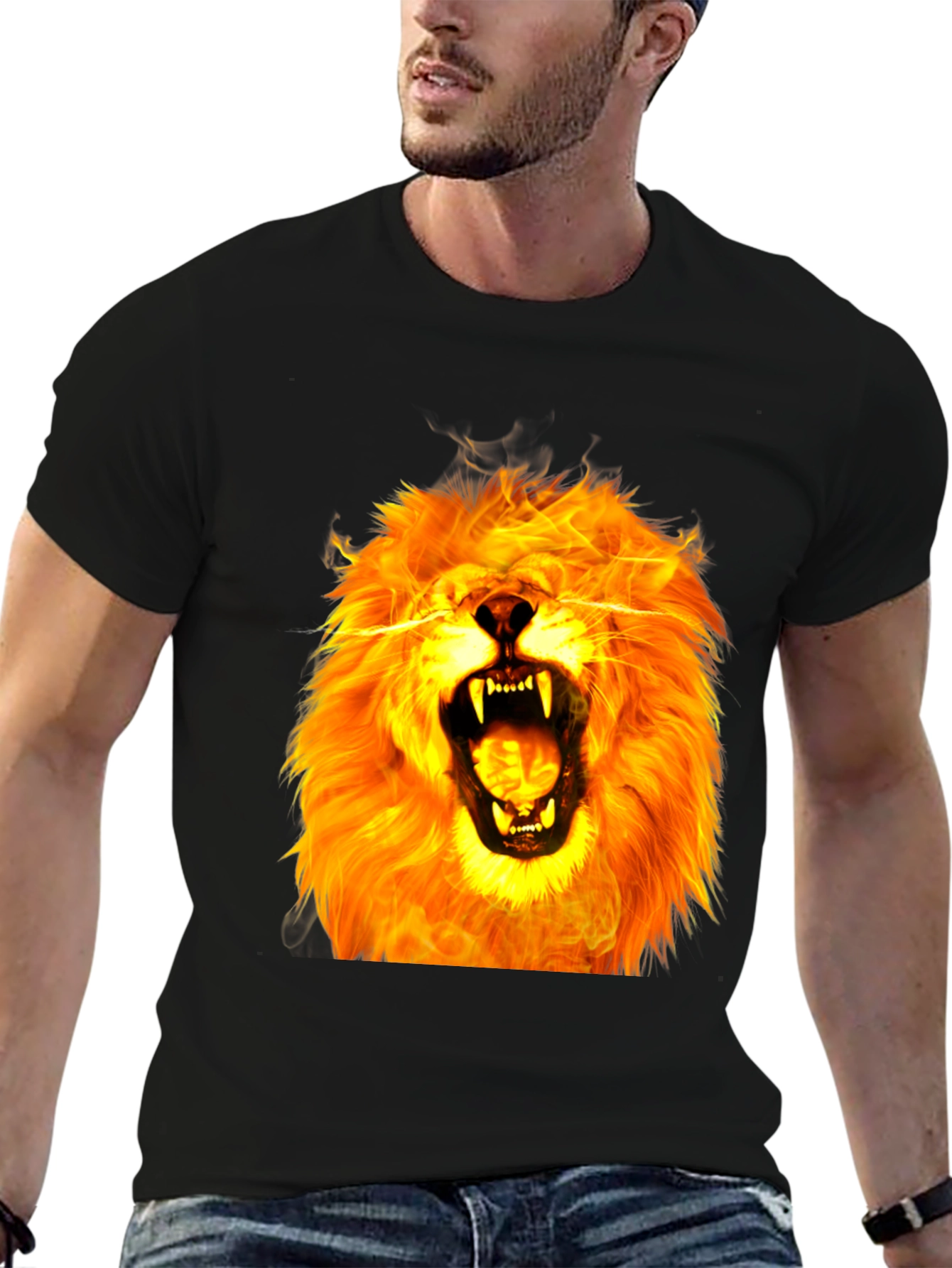 Fiery Lion Graphic Tee - Bold Animal Print Shirt