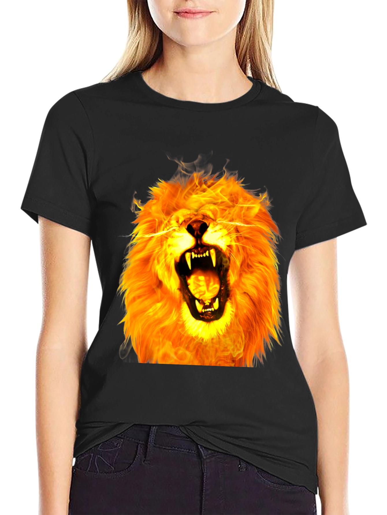 Fiery Lion Graphic Tee - Bold Animal Print Shirt