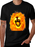 Fiery Lion Graphic Tee - Bold Animal Print Shirt