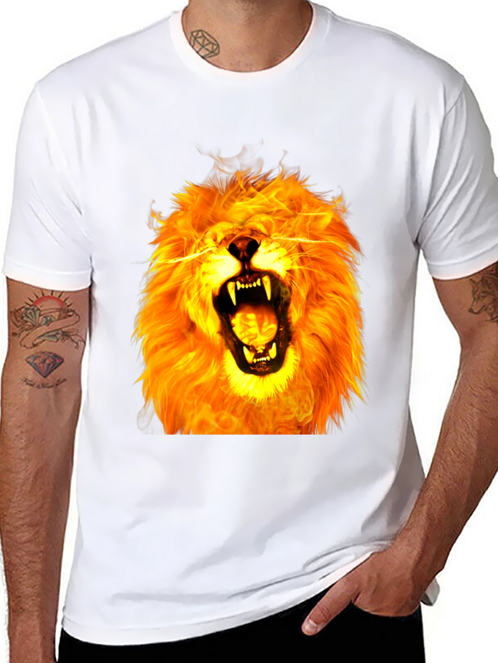 Fiery Lion Graphic Tee - Bold Animal Print Shirt