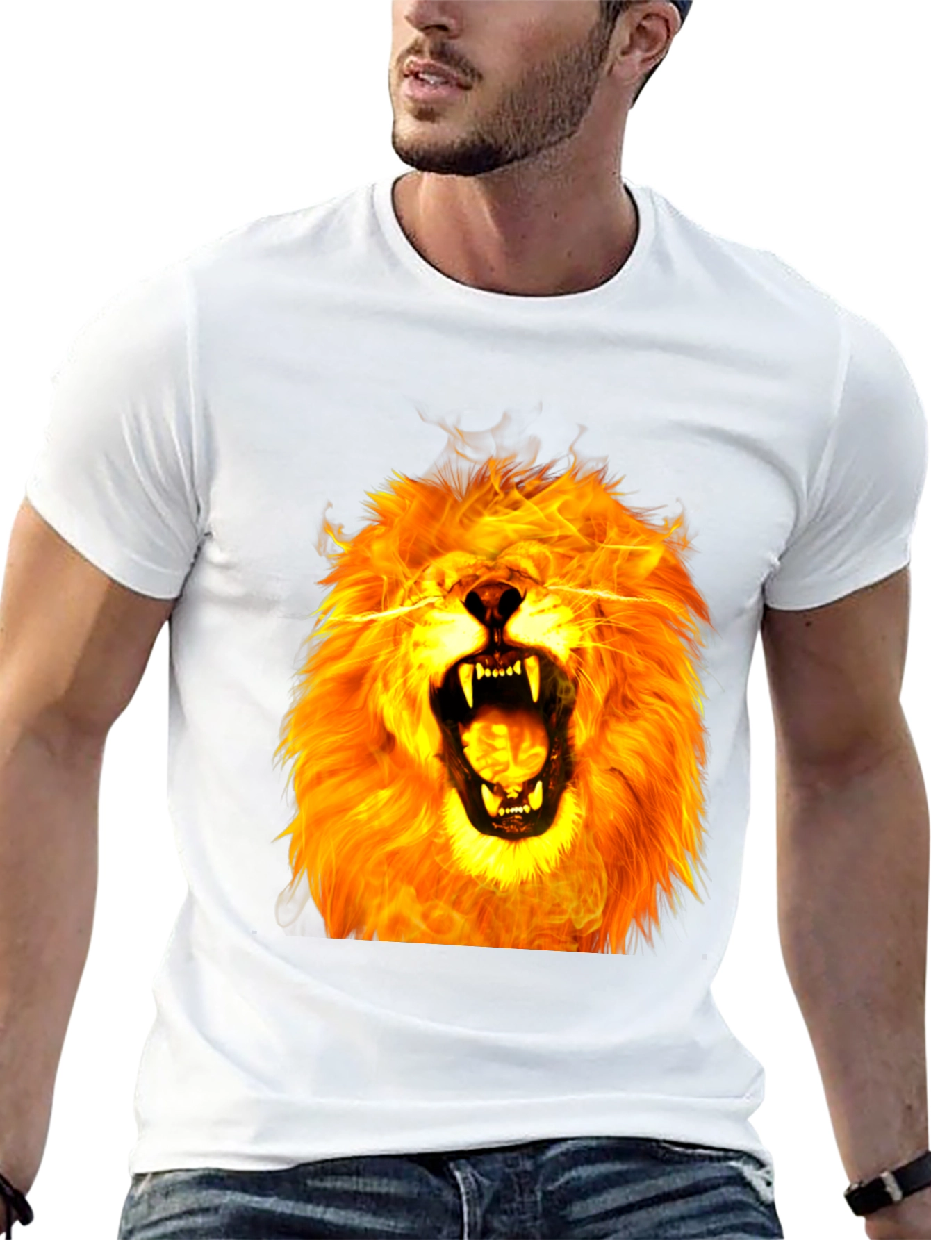 Fiery Lion Graphic Tee - Bold Animal Print Shirt