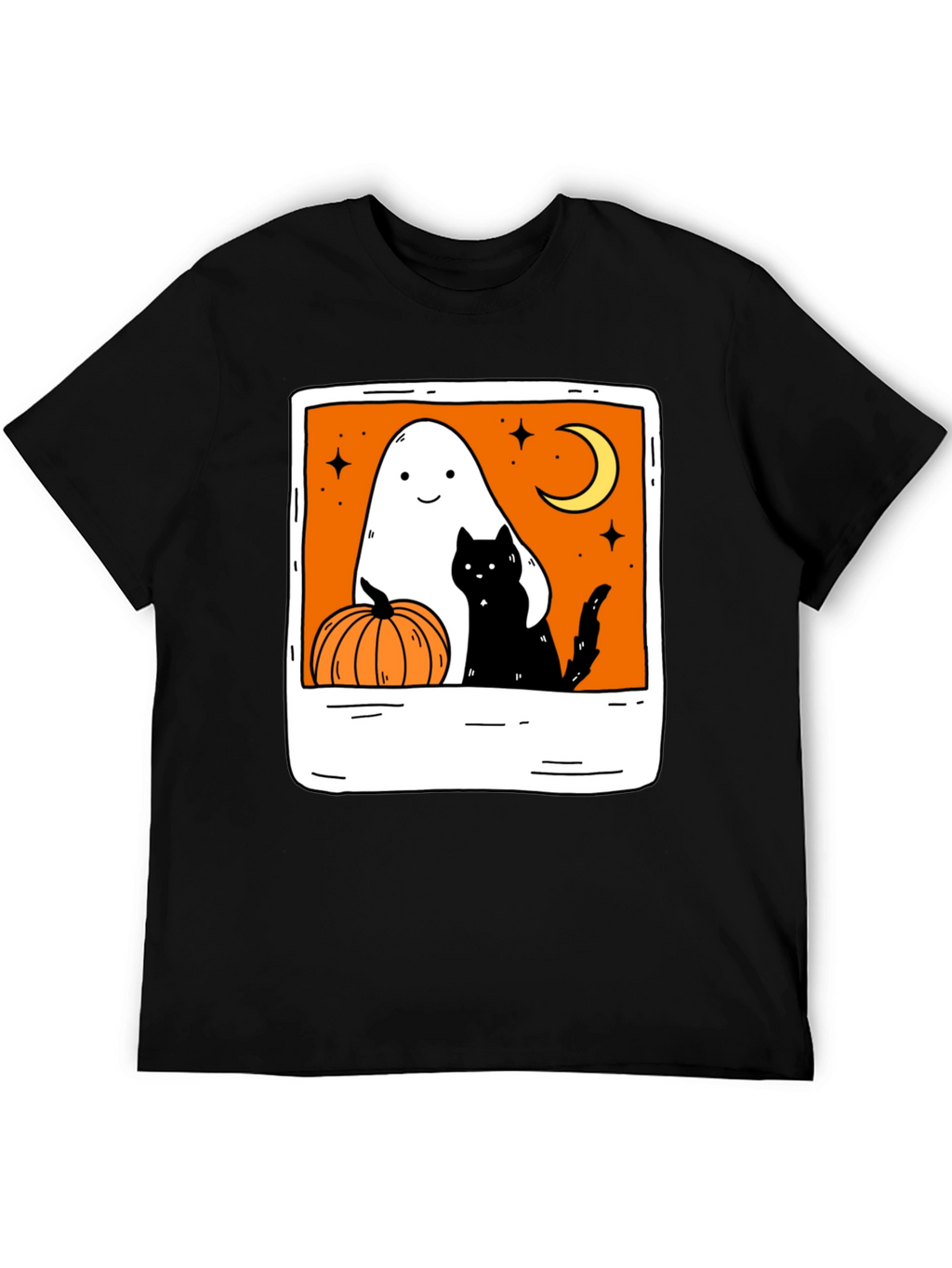 Spooky Season Black Tee - Ghost Cat Pumpkin