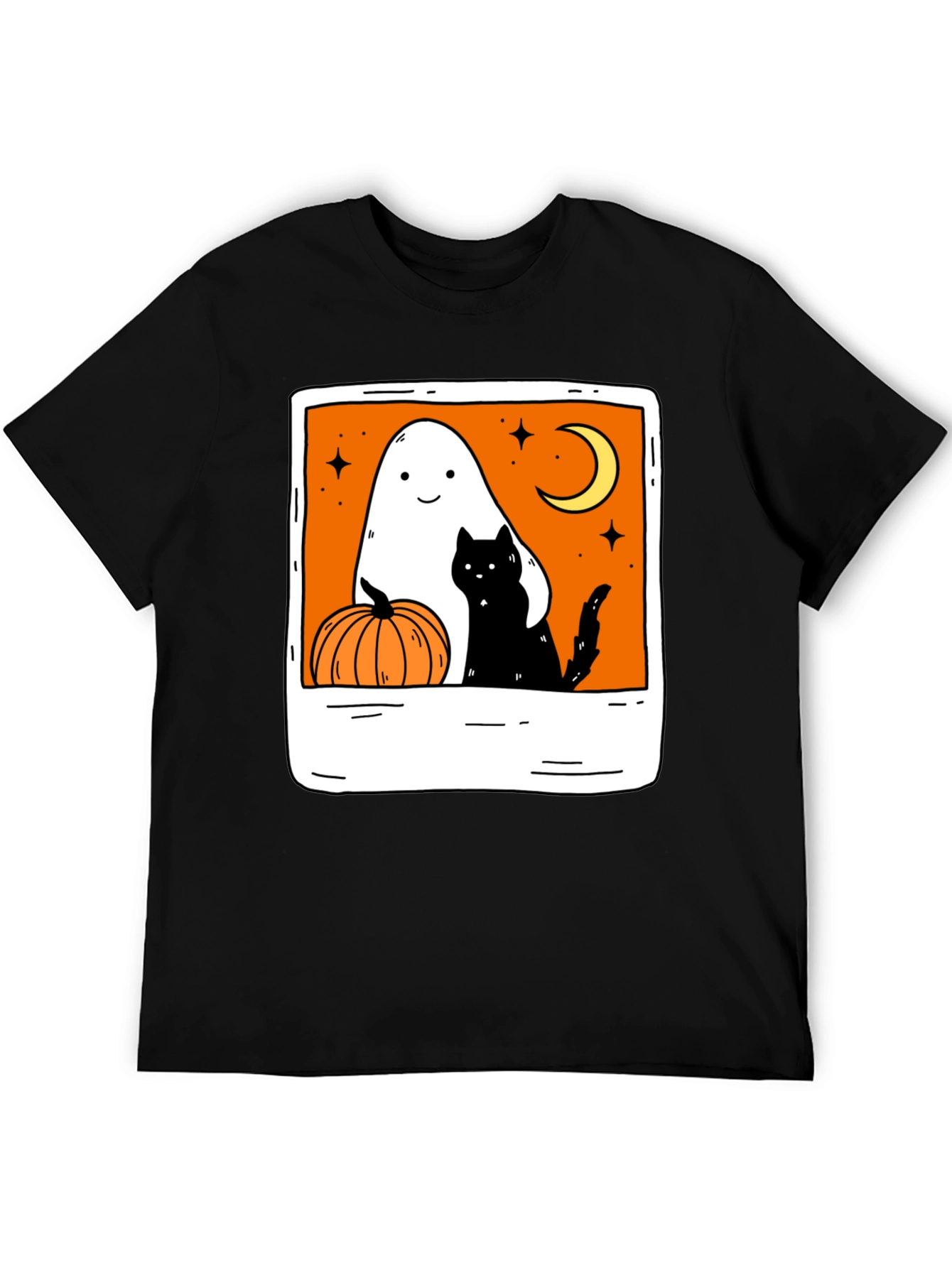 Spooky Season Black Tee - Ghost Cat Pumpkin