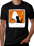 Spooky Season Black Tee - Ghost Cat Pumpkin