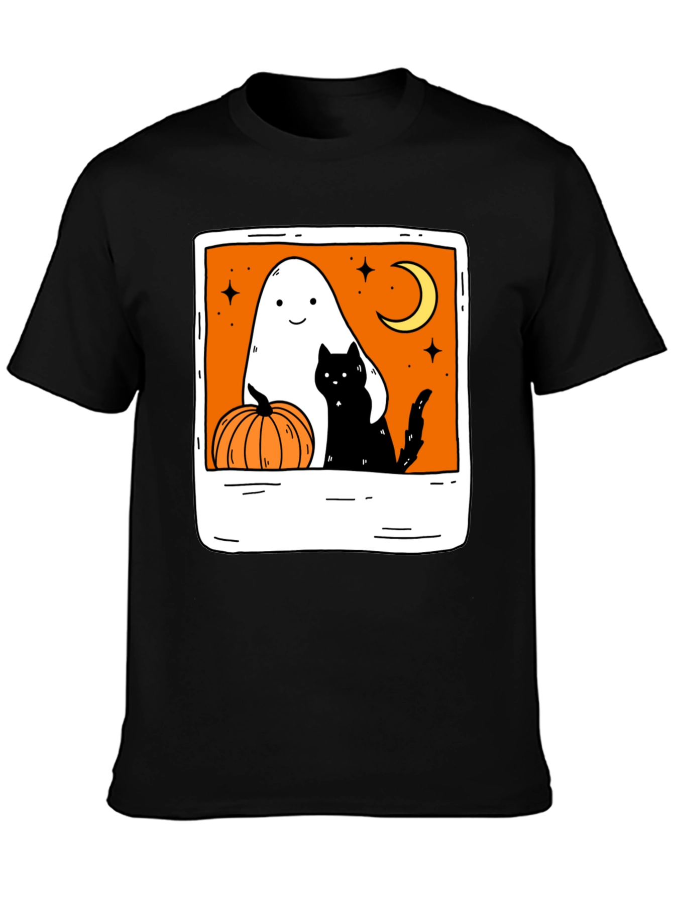 Spooky Season Black Tee - Ghost Cat Pumpkin