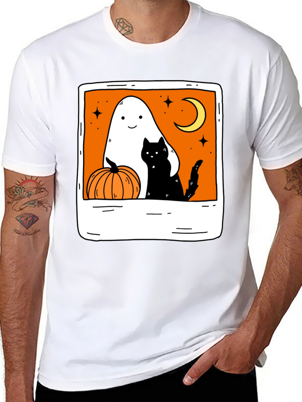 Spooky Season Black Tee - Ghost Cat Pumpkin