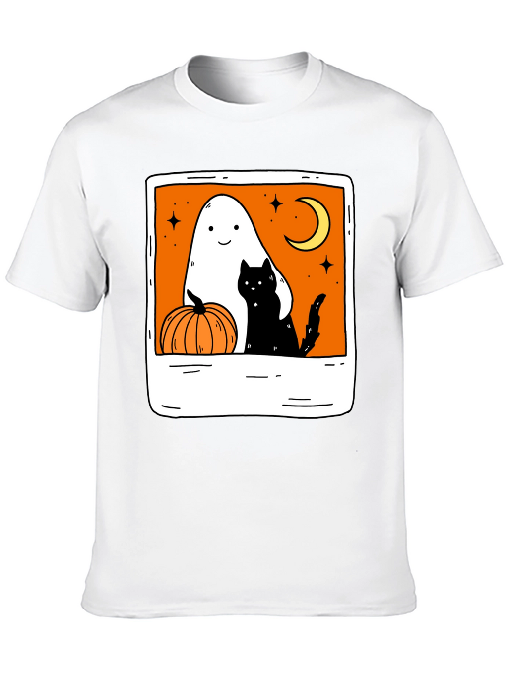 Spooky Season Black Tee - Ghost Cat Pumpkin