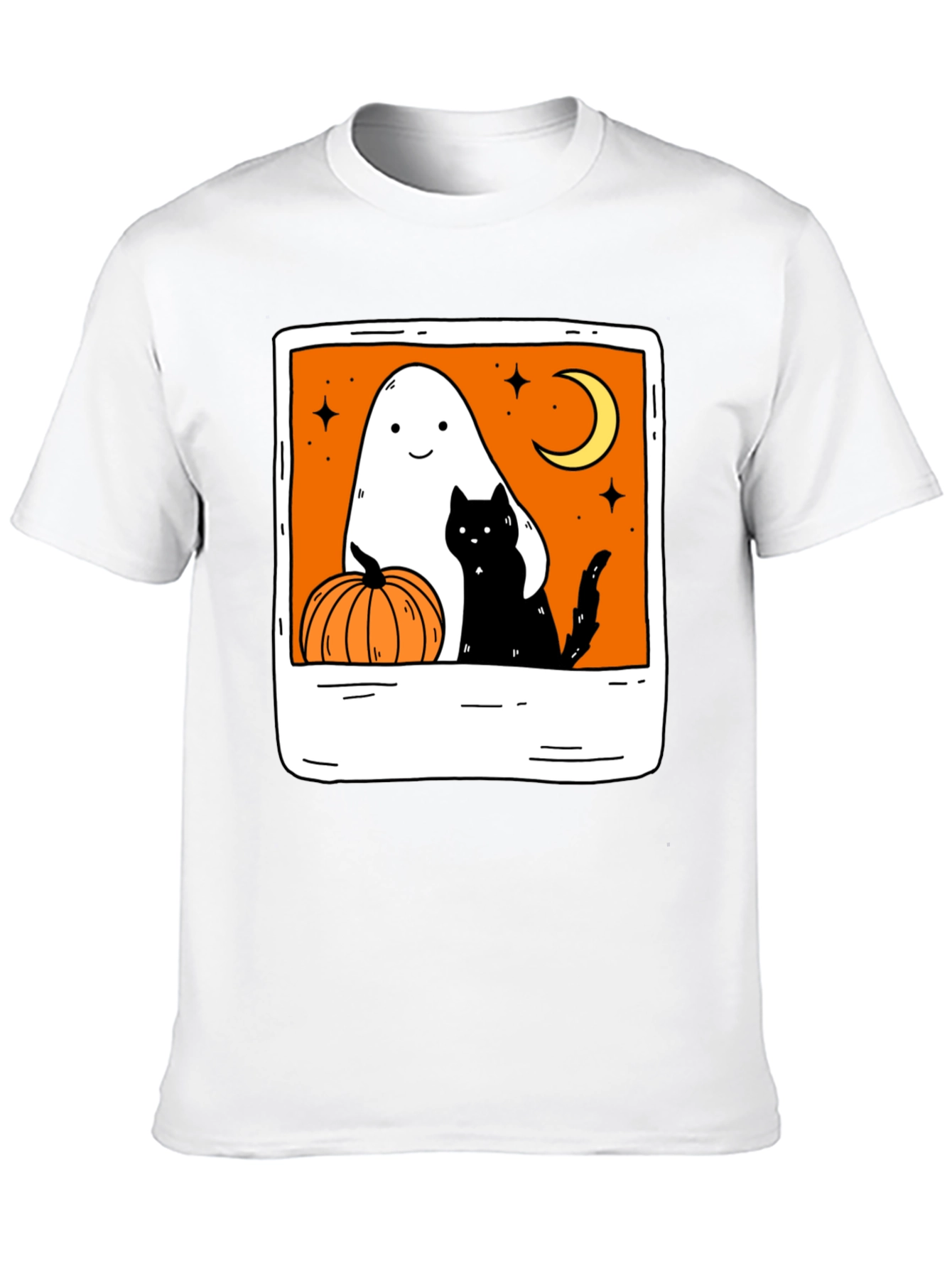 Spooky Season Black Tee - Ghost Cat Pumpkin