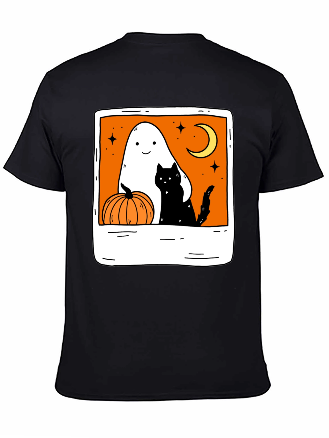 Spooky Season Black Tee - Ghost Cat Pumpkin