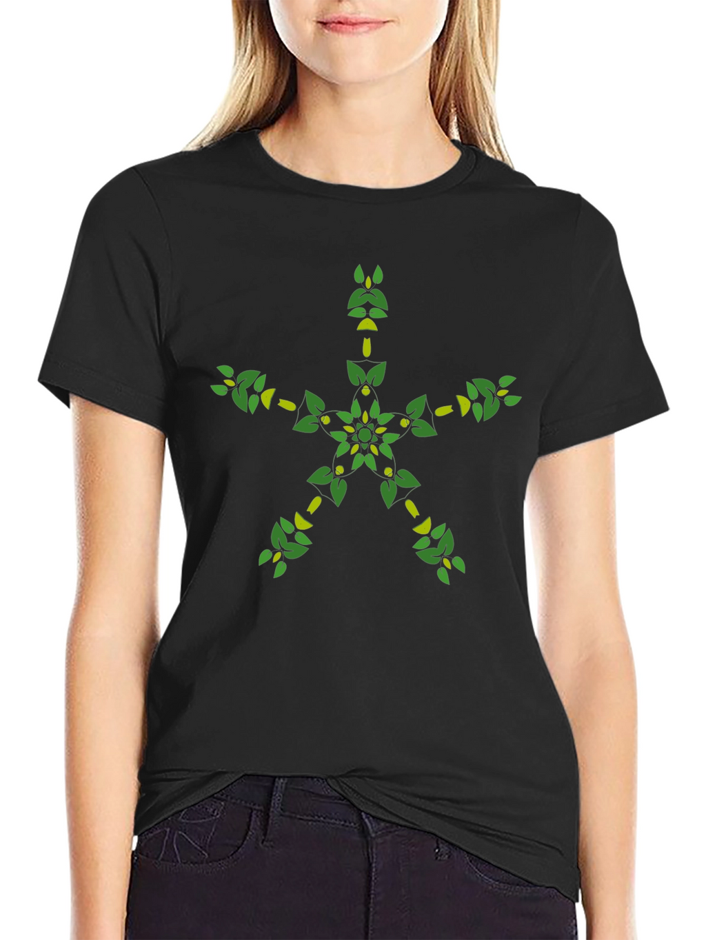 Botanical Star Graphic Black T-Shirt
