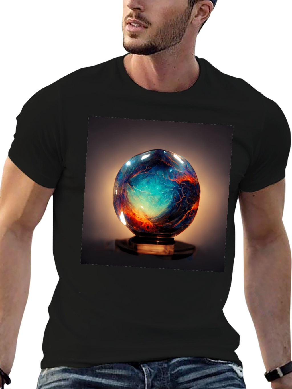 Galaxy Sphere Graphic Tee - Black Cotton T-Shirt