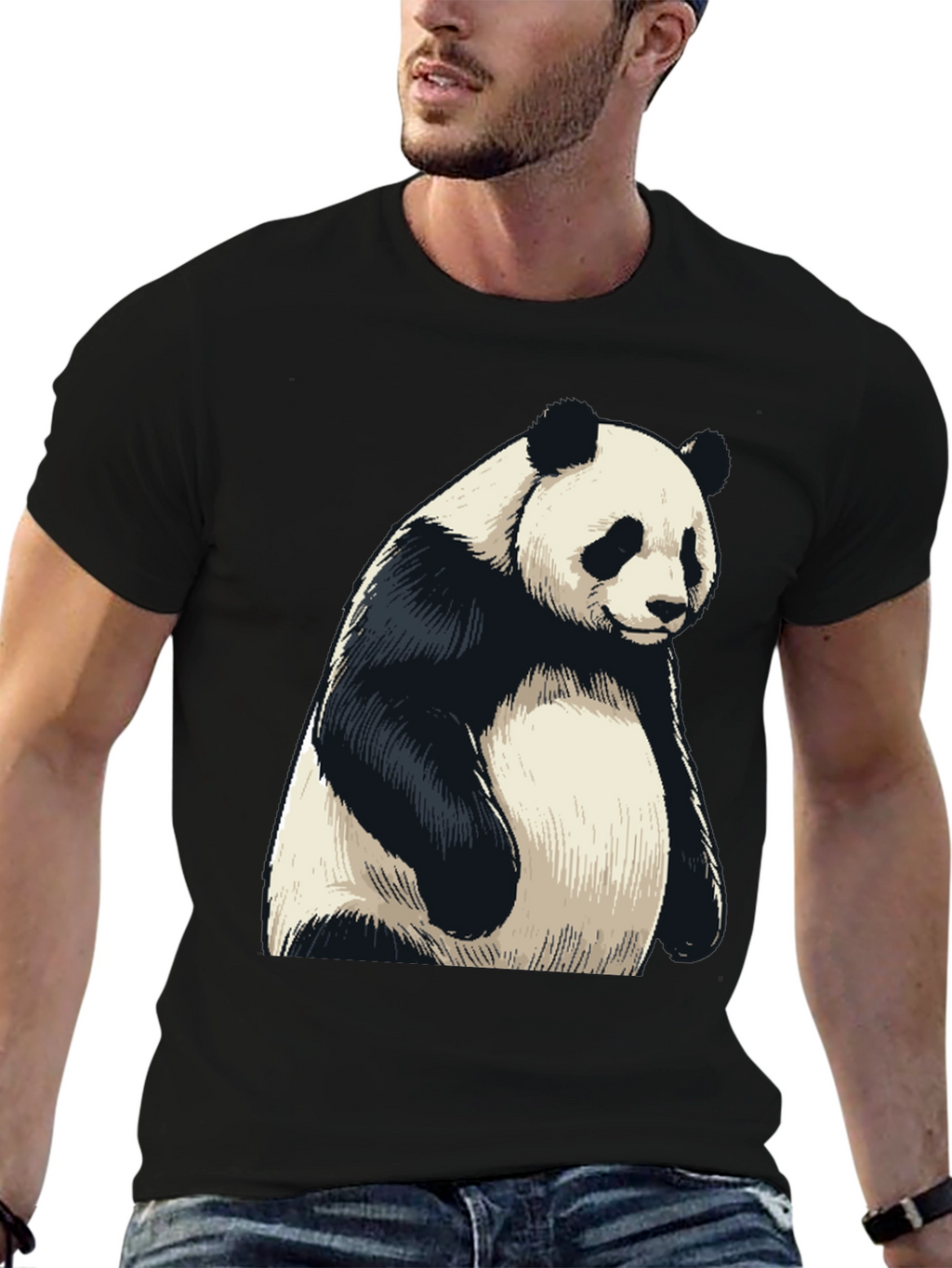 Mens Black Panda Graphic T-Shirt