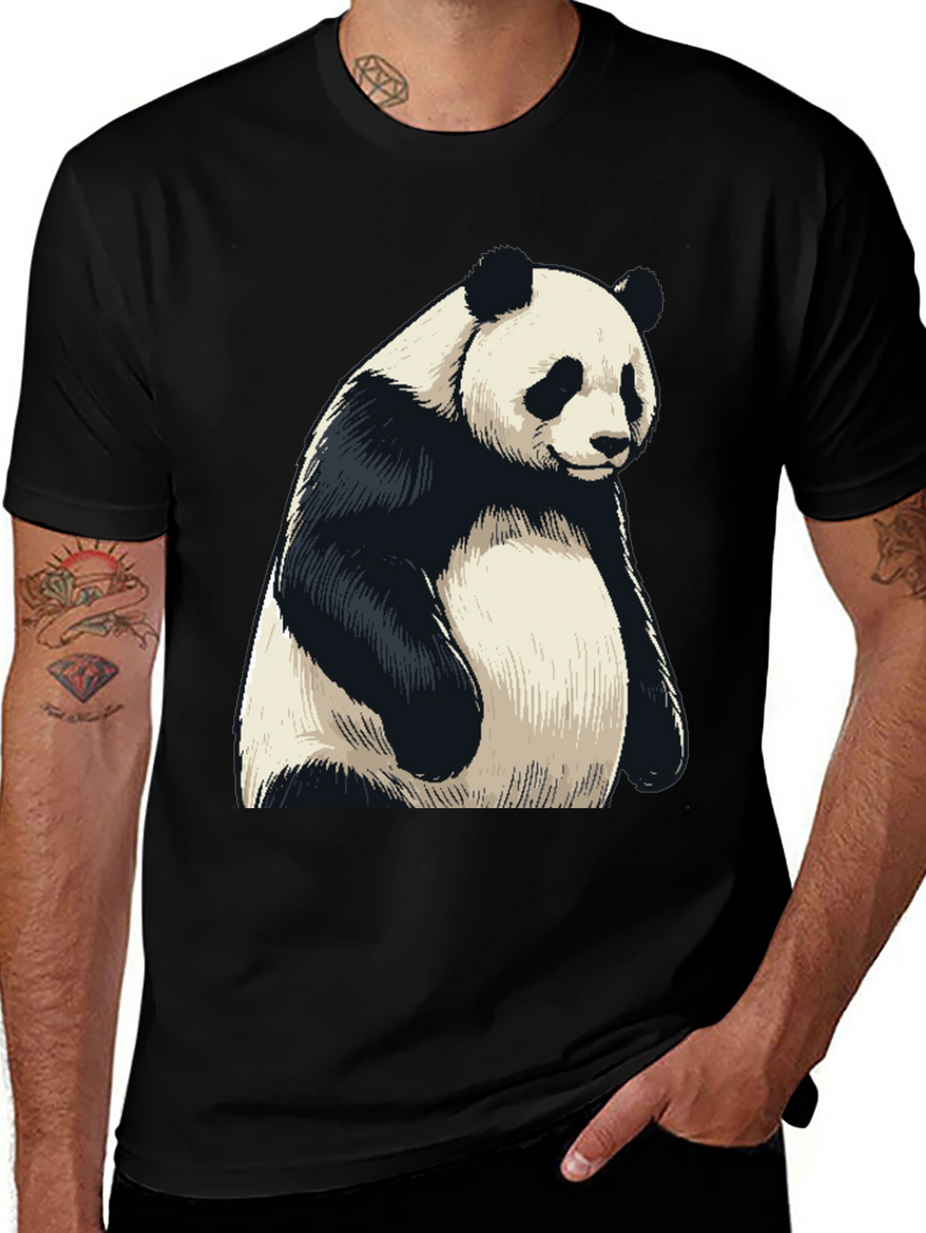 Mens Black Panda Graphic T-Shirt