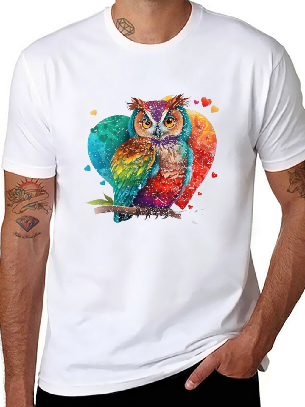 Rainbow Owl T-Shirt Artistic Graphic Tee