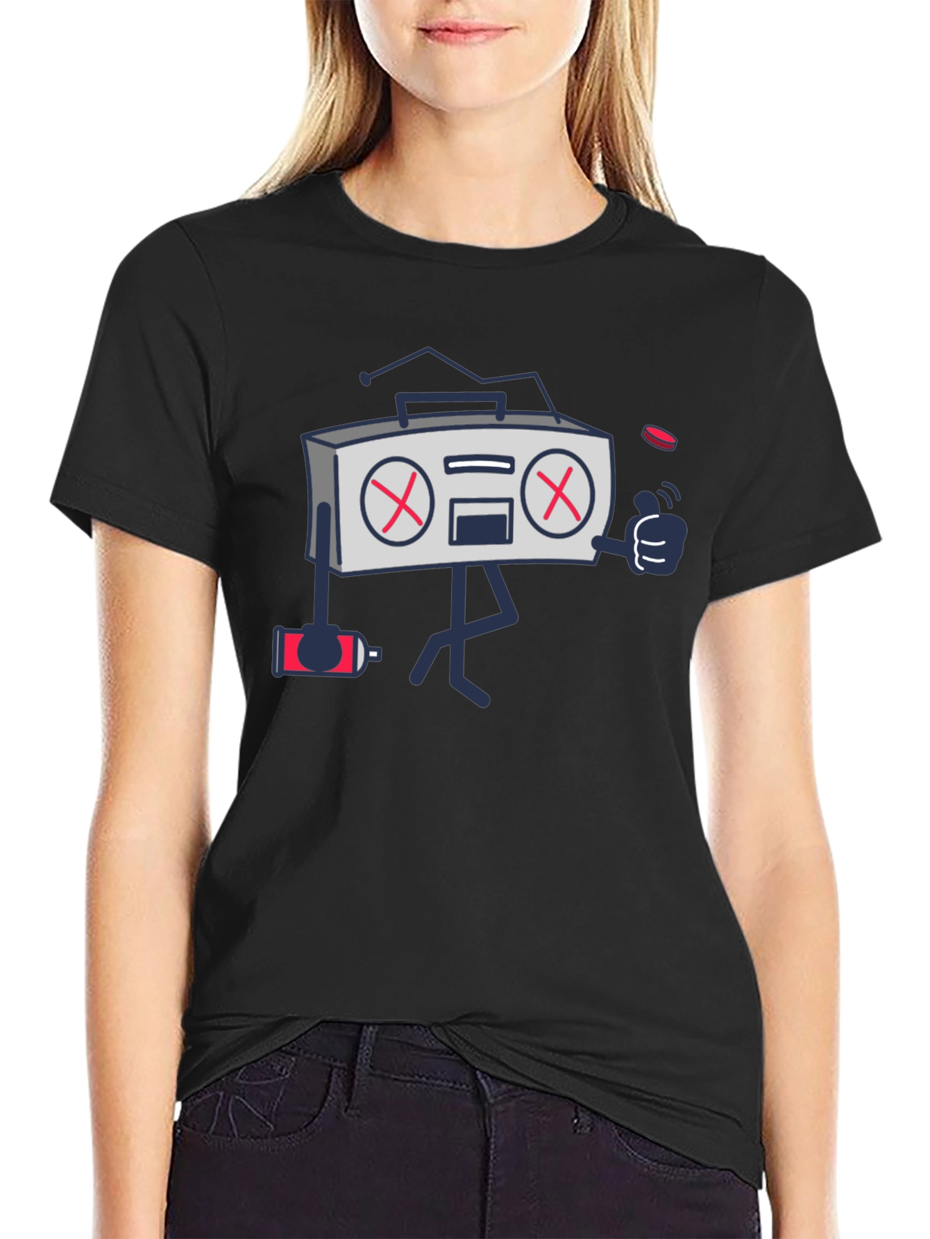 Radio Cartoon Black Graphic T-Shirt