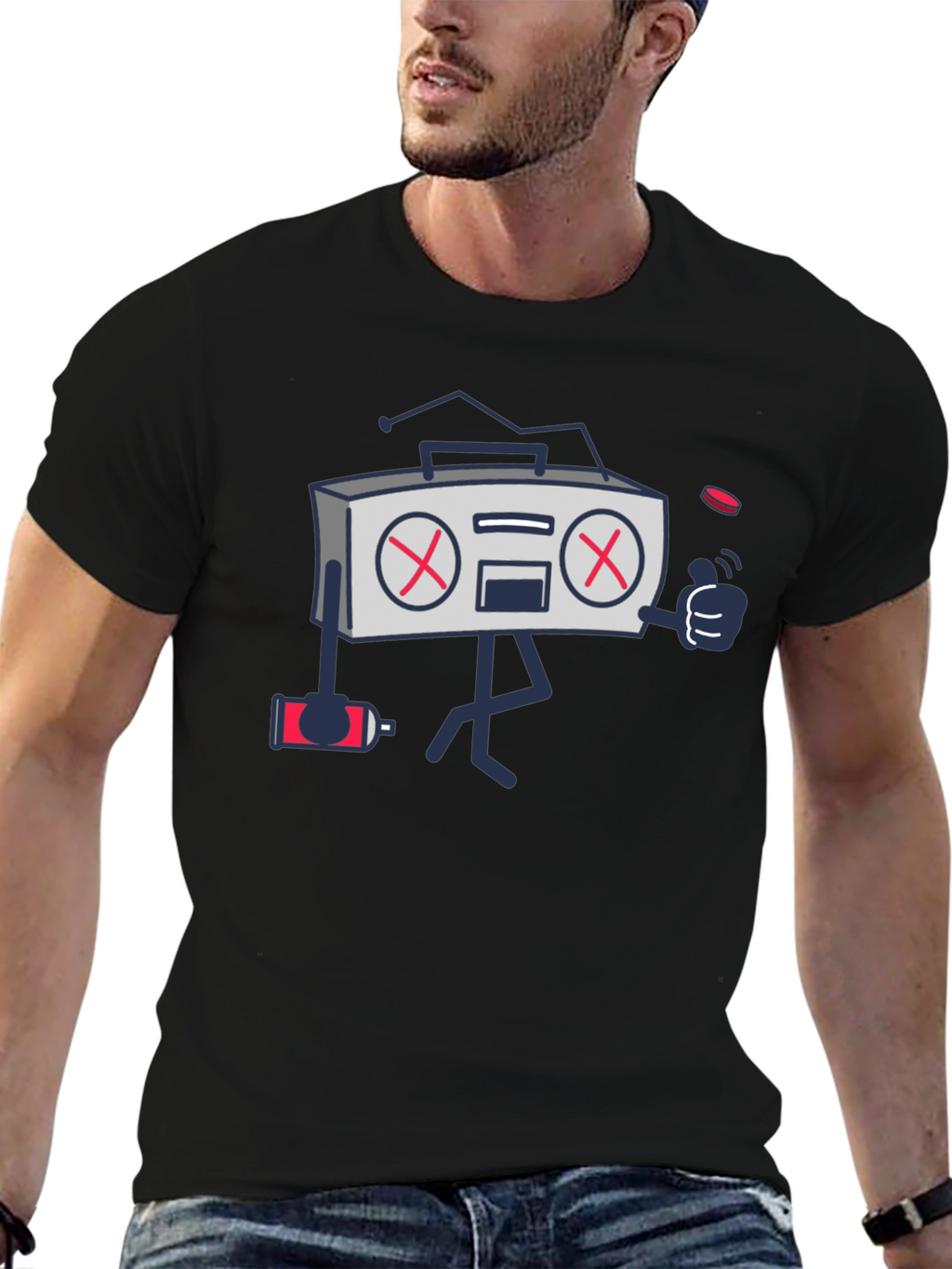 Radio Cartoon Black Graphic T-Shirt