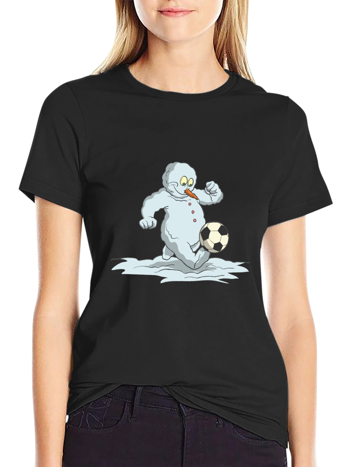 Snowman Soccer T-Shirt - Black Cotton Tee