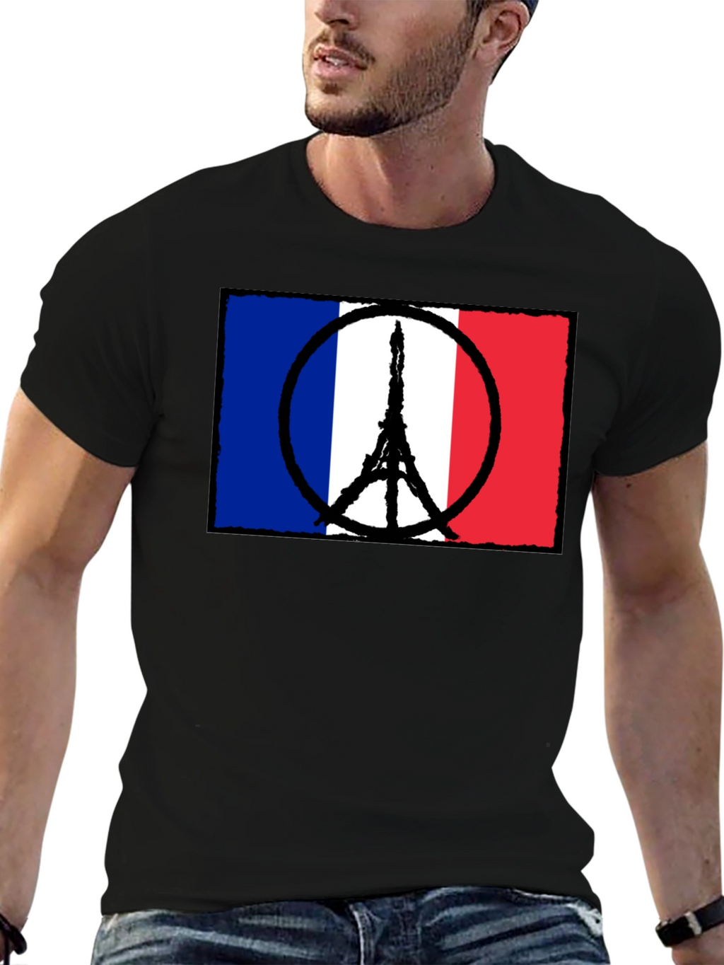 France Flag Peace Sign Eiffel Tower T-Shirt