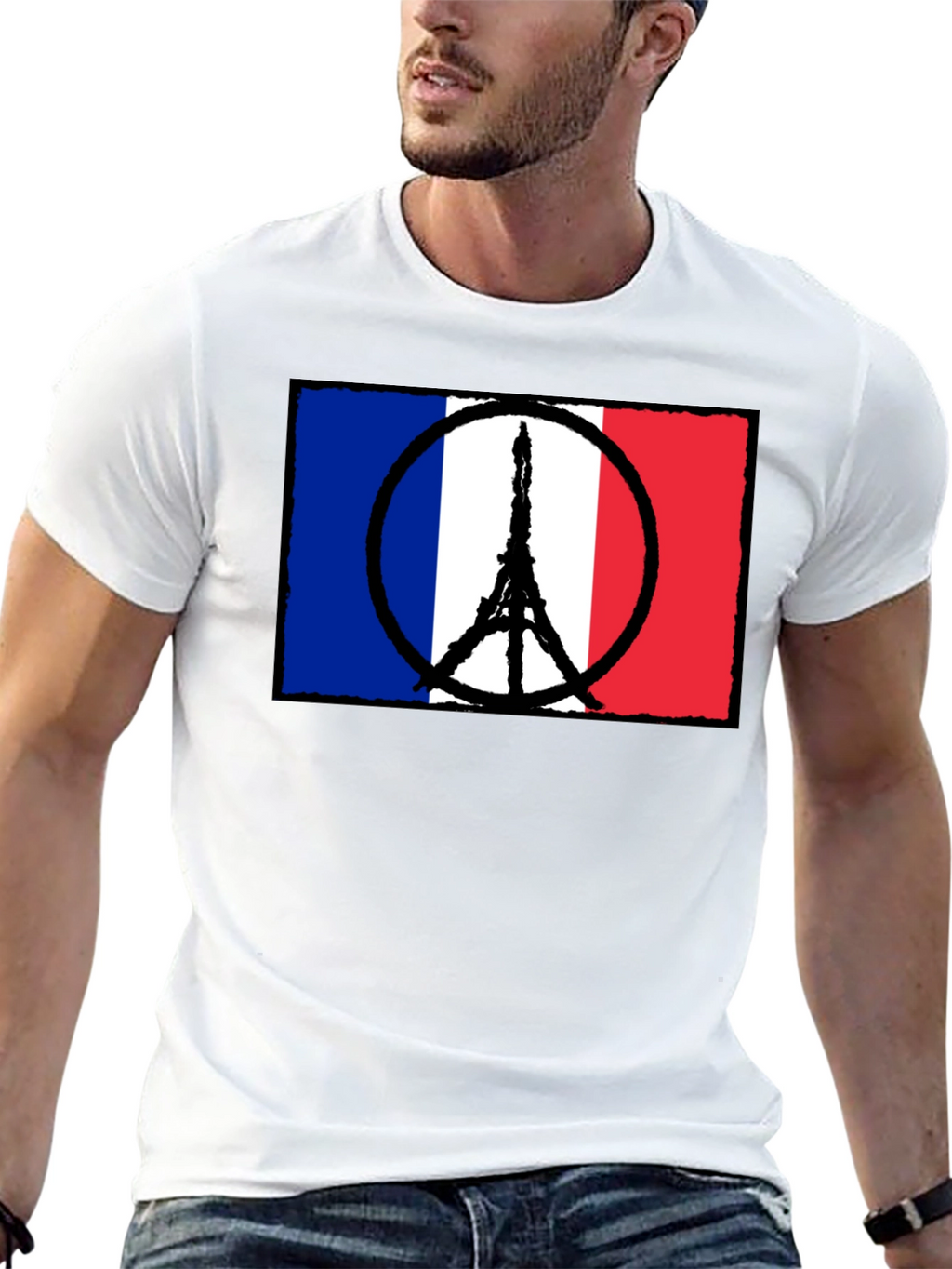 France Flag Peace Sign Eiffel Tower T-Shirt