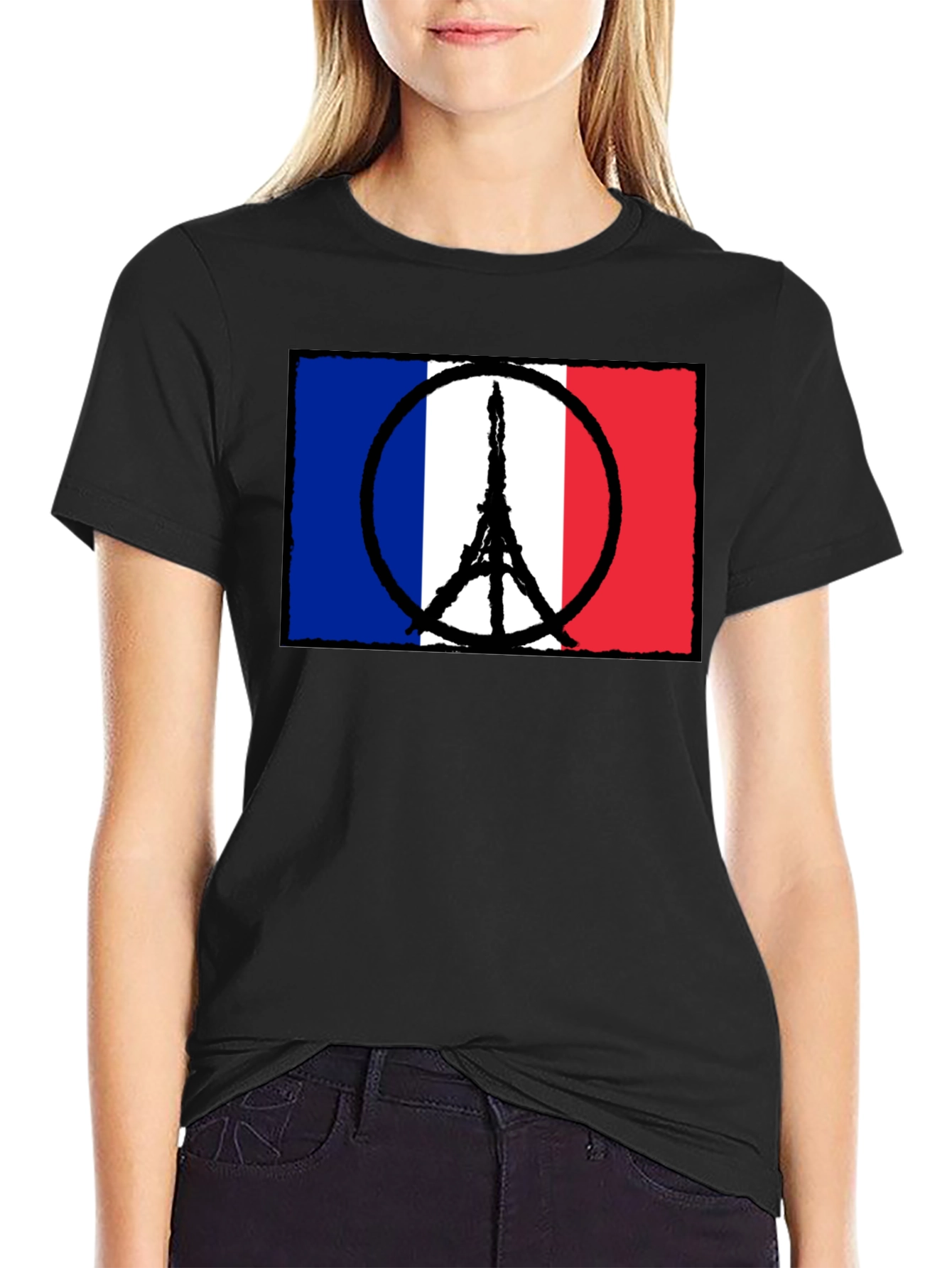 France Flag Peace Sign Eiffel Tower T-Shirt