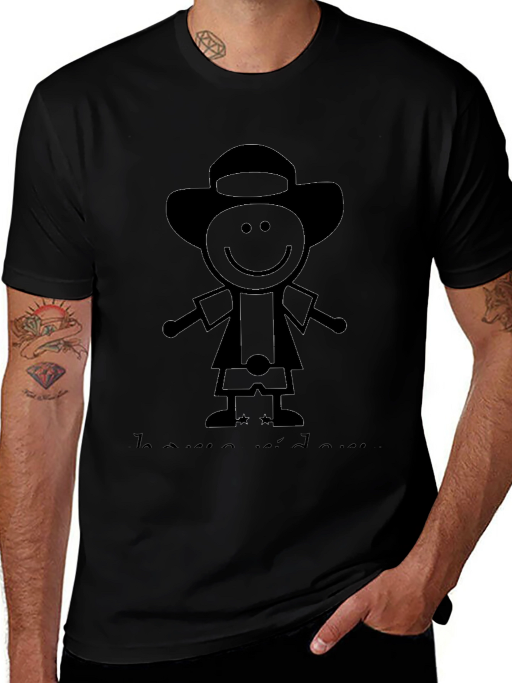 Stick Figure Cartoon Black T-Shirt